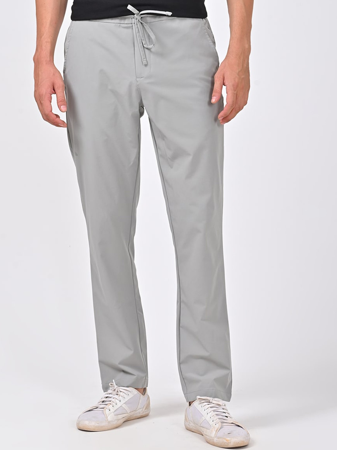 

POE Men Smart Slim Fit Mid Rise Regular Trousers, Grey