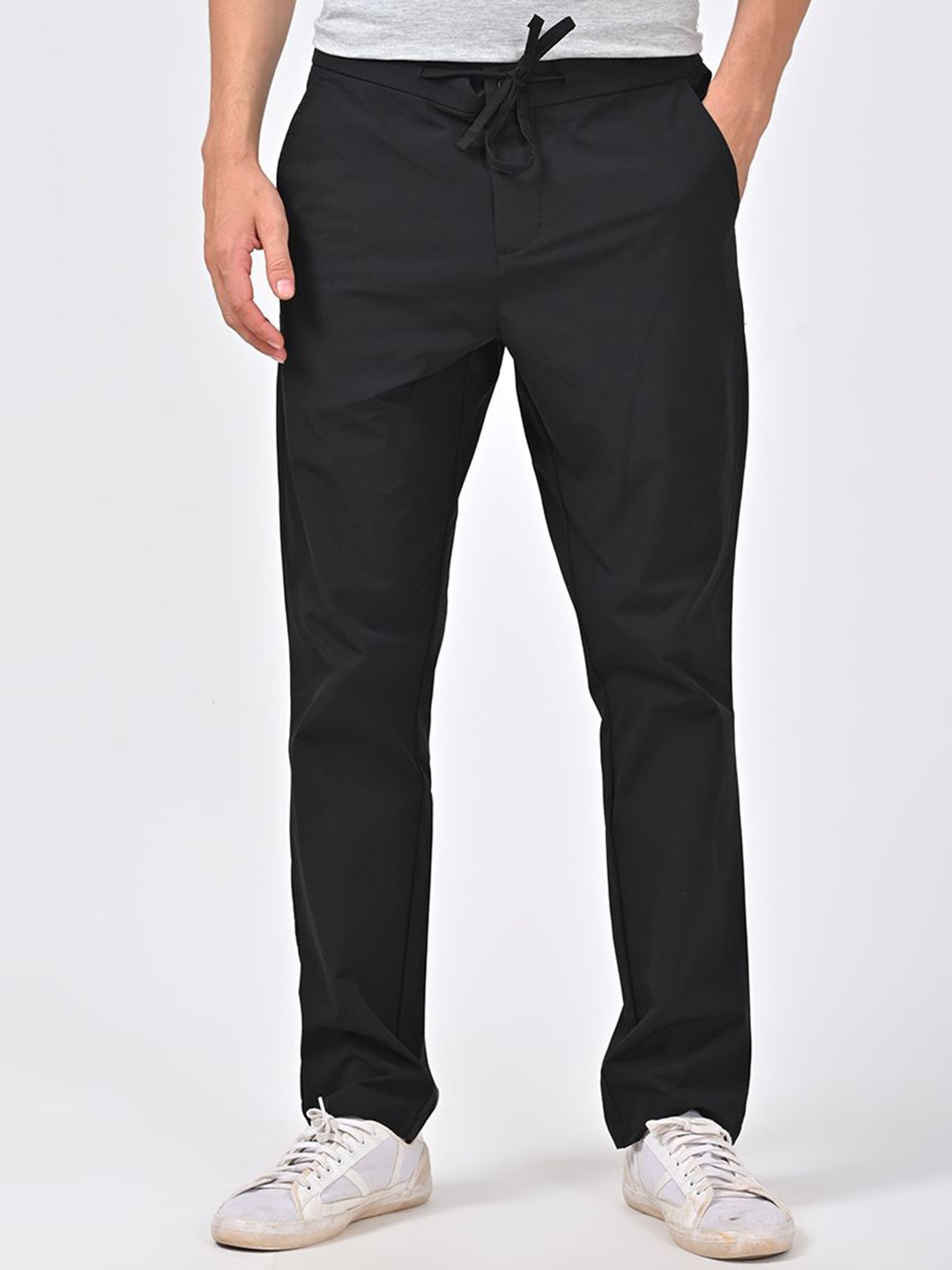 

POE Men Smart Mid Rise Slim Fit Chinos Trouser, Black