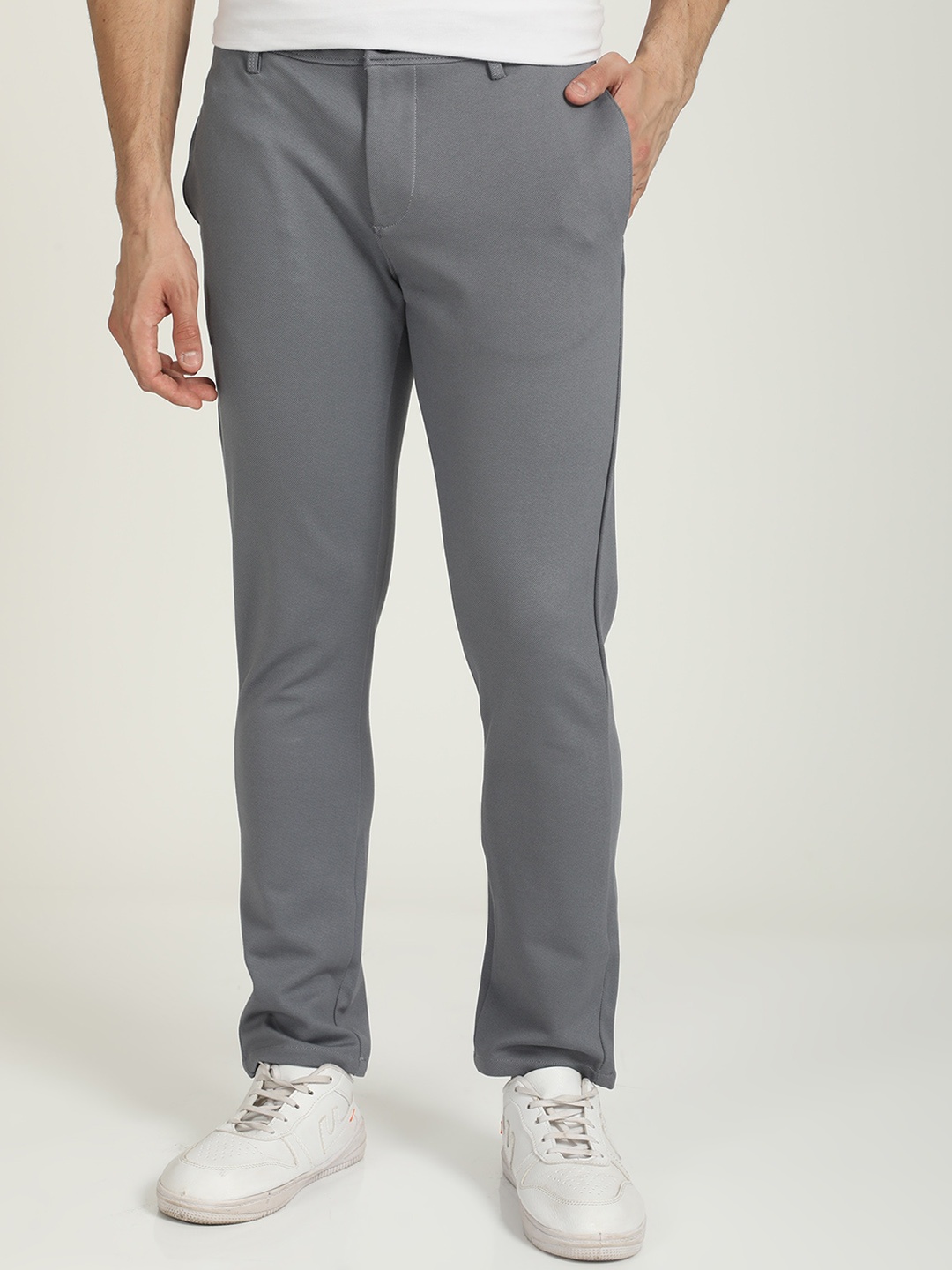 

POE Men Smart Slim Fit Trousers, Grey
