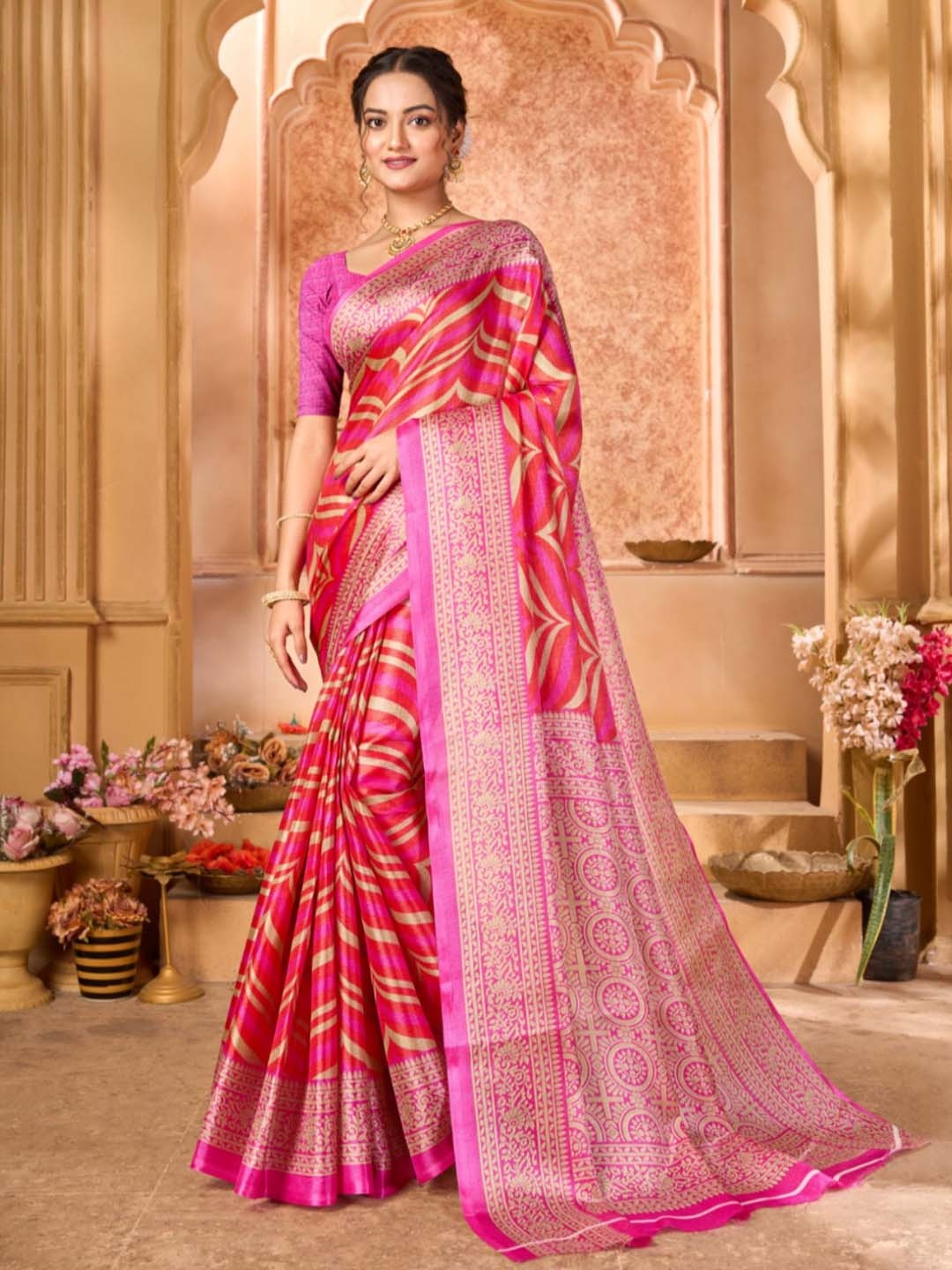 

KALINI Woven Design Silk Cotton Khadi Saree, Pink