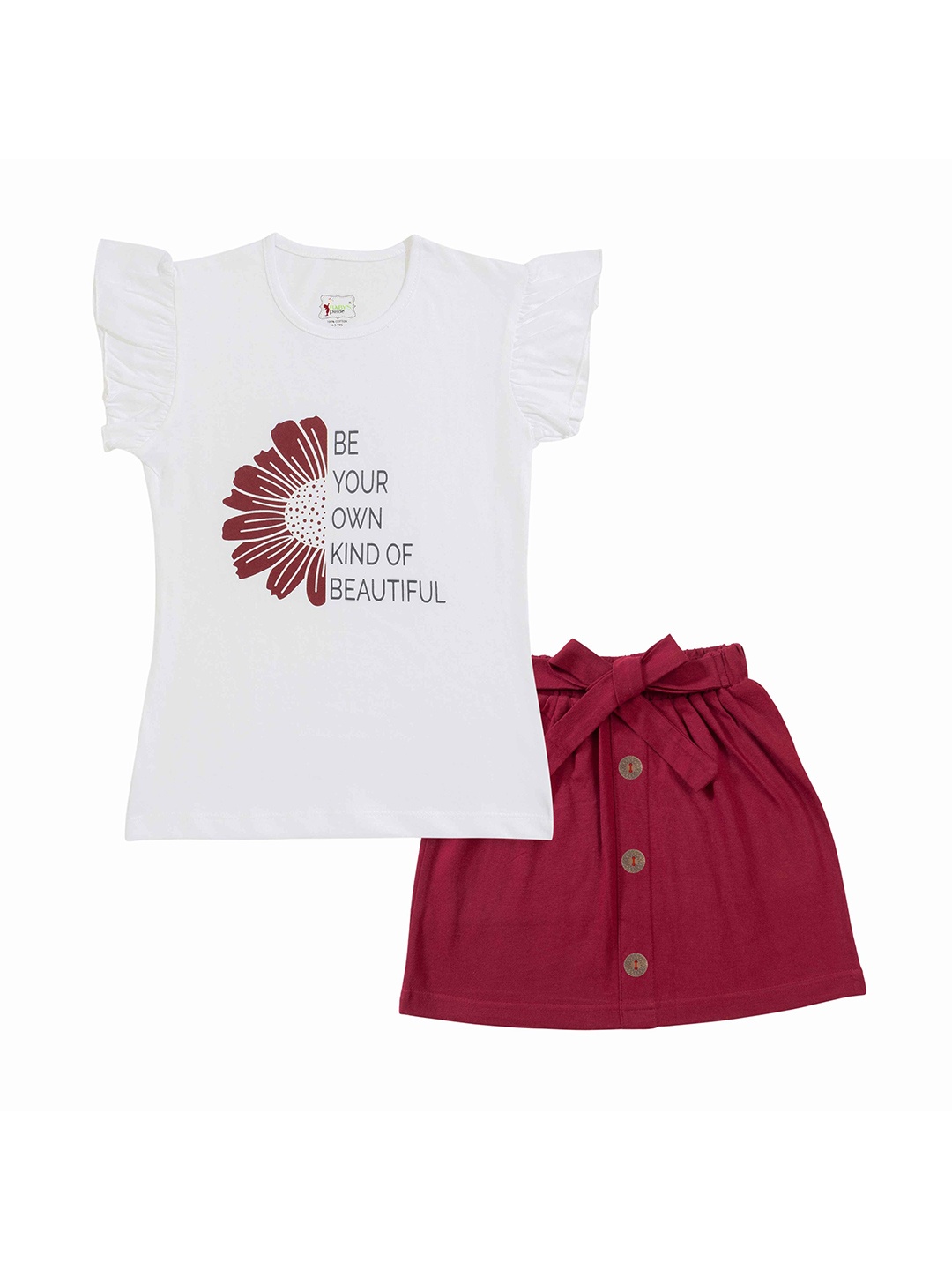 

BAESD Girls Printed Pure Cotton T-shirt With Skirt, White