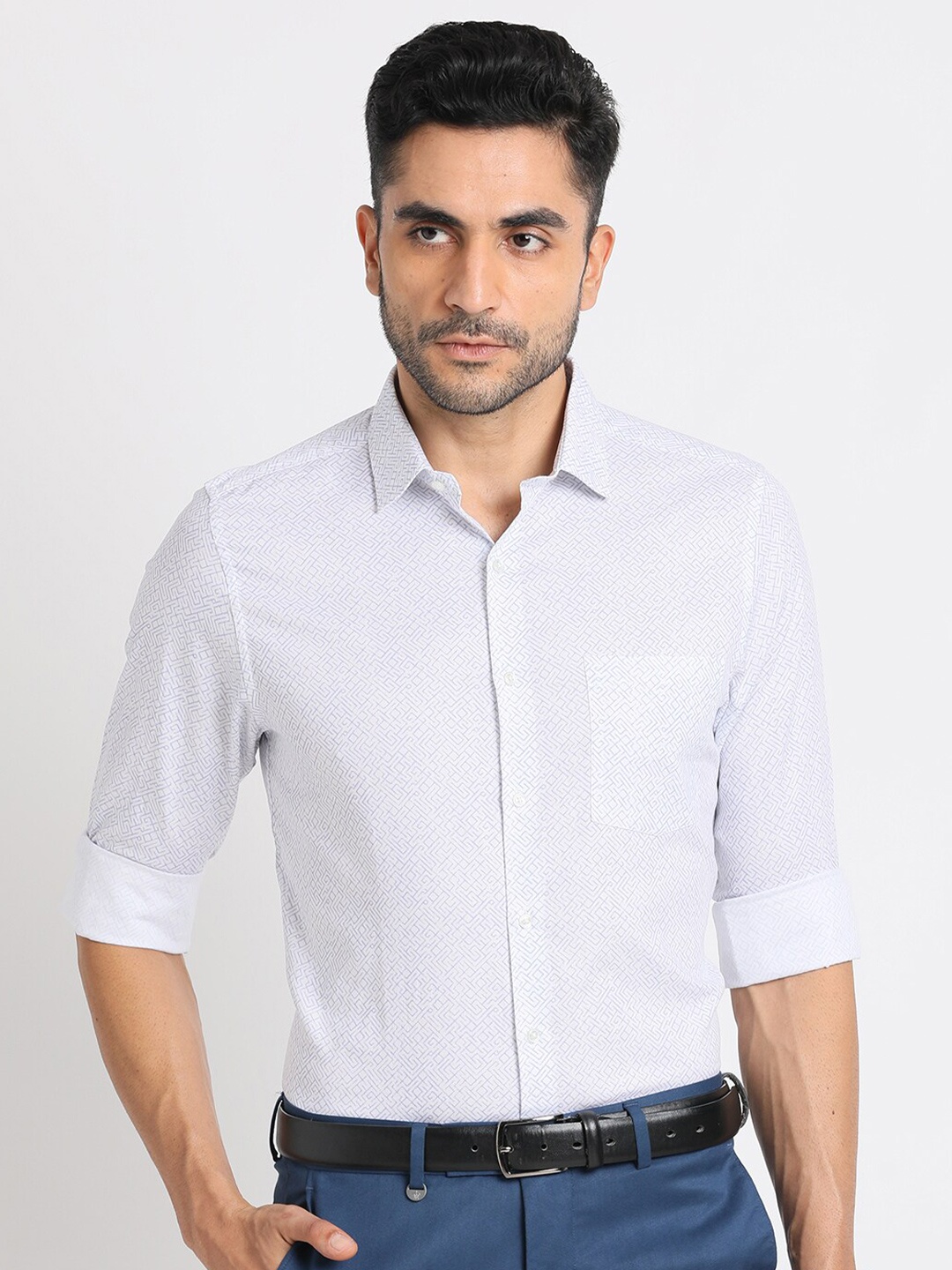 

Turtle Summer Classic Slim Fit Printed Summer Formal Shirt, White