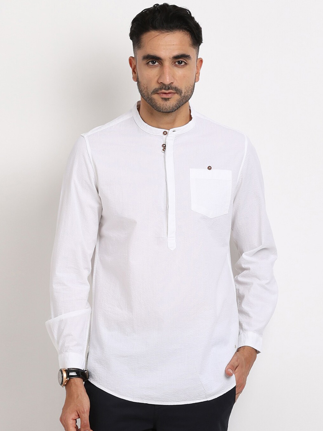 

Turtle Summer Relaxed Slim Fit Mandarin Collar Casual Shirt, White