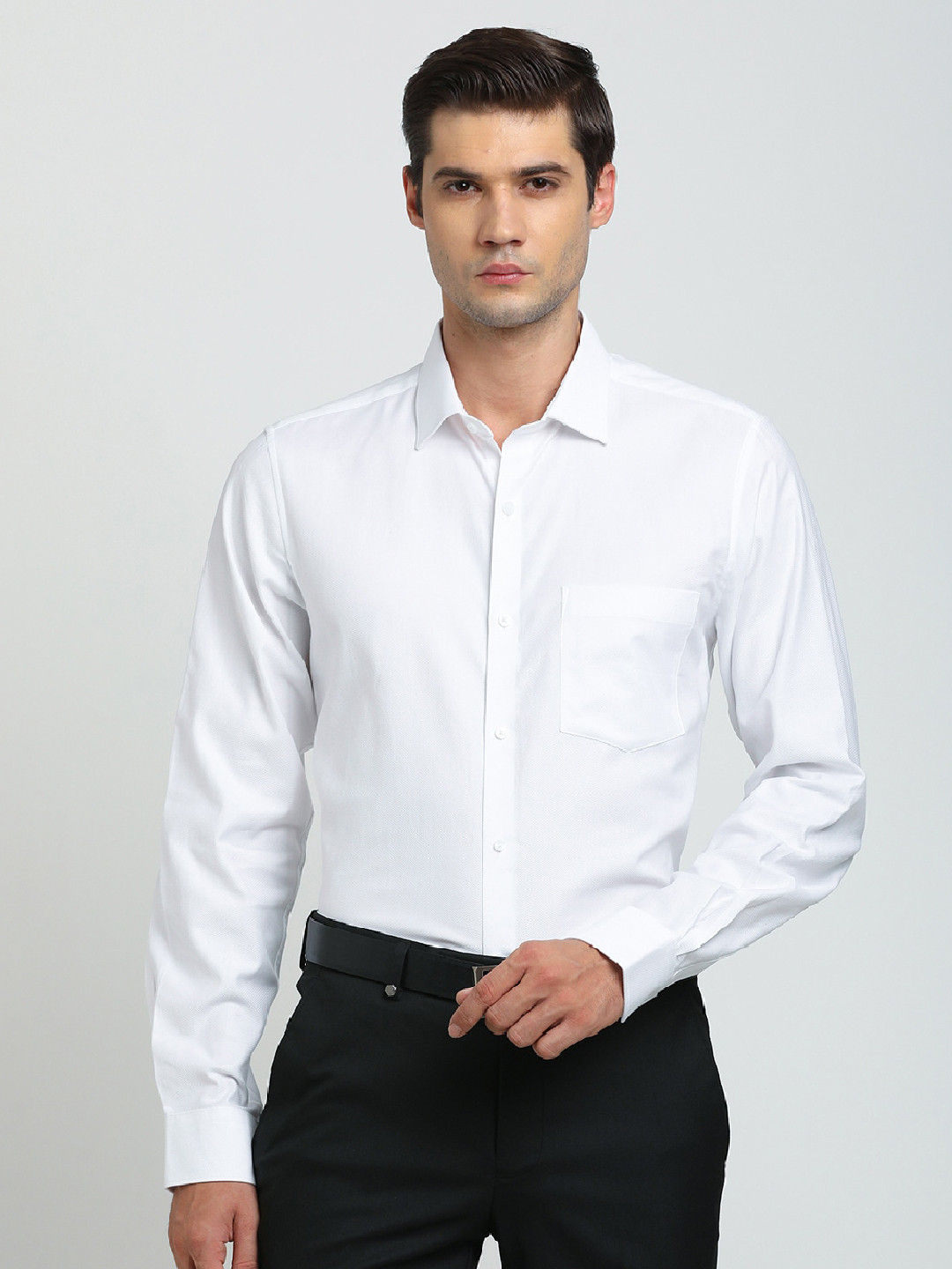 

Turtle Classic Slim Fit Opaque Cotton Formal Shirt, White
