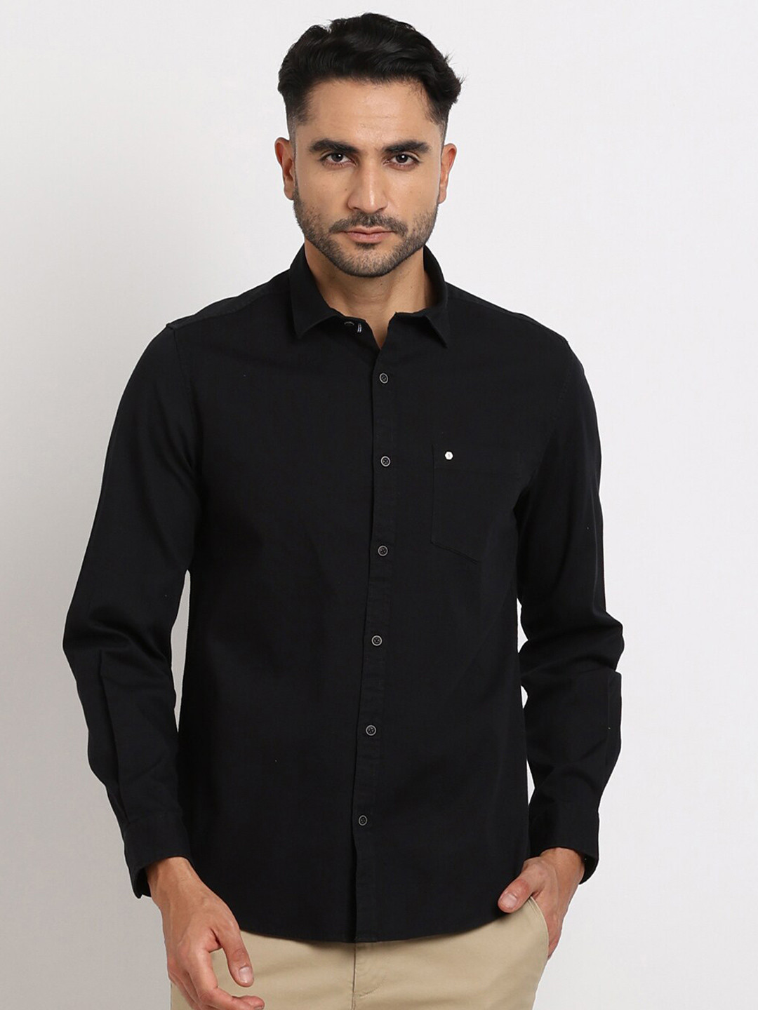 

Turtle Summer Relaxed Slim Fit Spread Collar Casual Shirt, Black