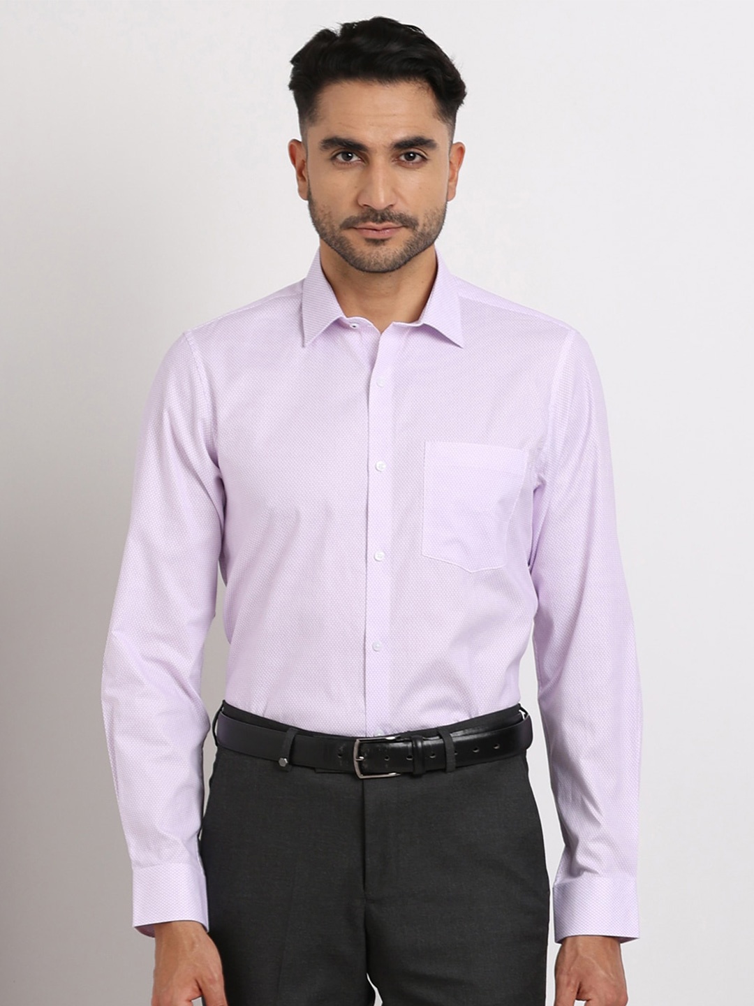 

Turtle Classic Slim Fit Micro Checks Opaque Cotton Formal Shirt, Purple