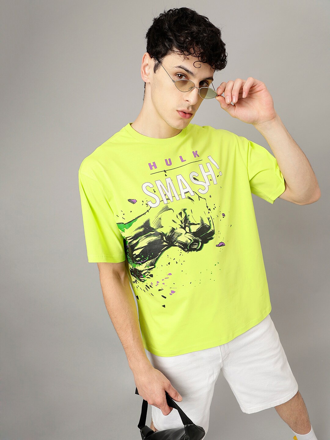 Free Authority Hulk Graphic Printed Pure Cotton Loose-Fit T-shirt, Green