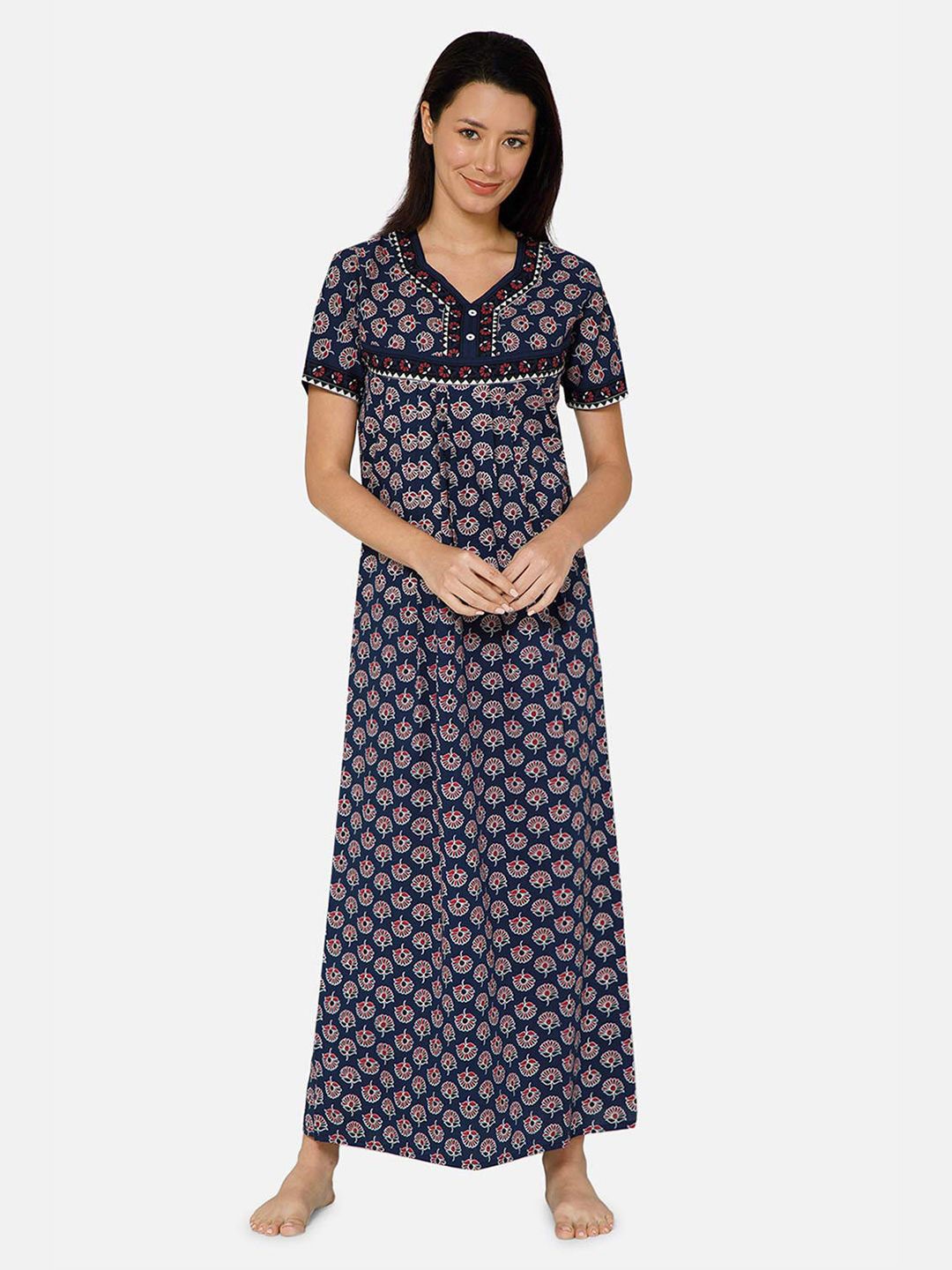 

NAIDU HALL Printed Pure Cotton Maxi Nightdress, Navy blue