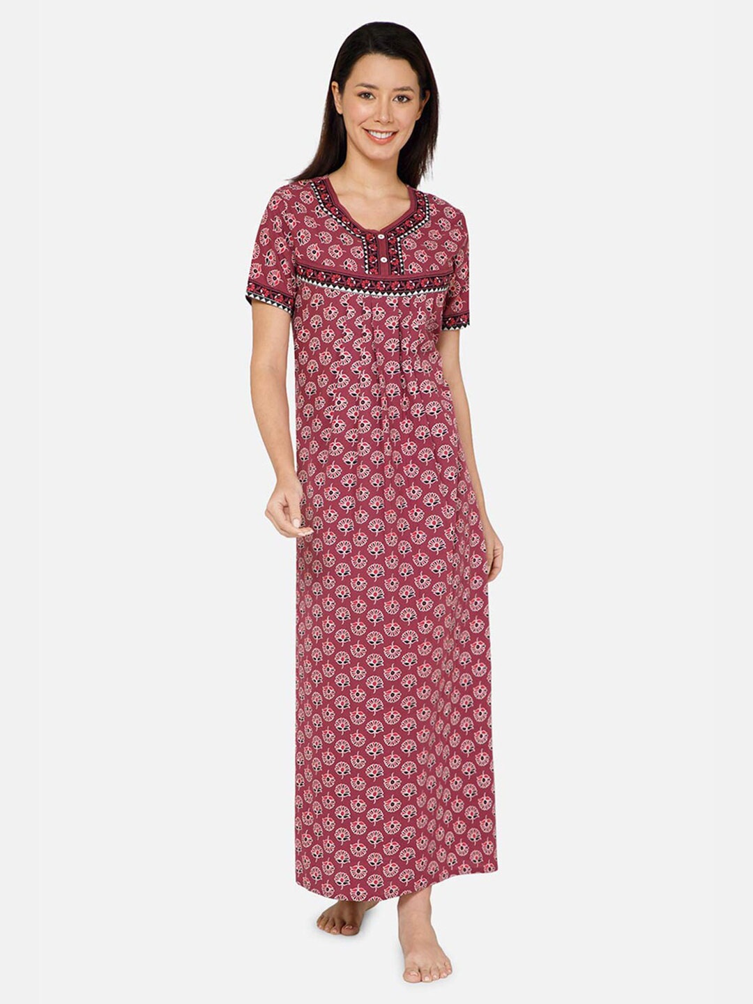 

NAIDU HALL Printed Pure Cotton Maxi Nightdress, Pink