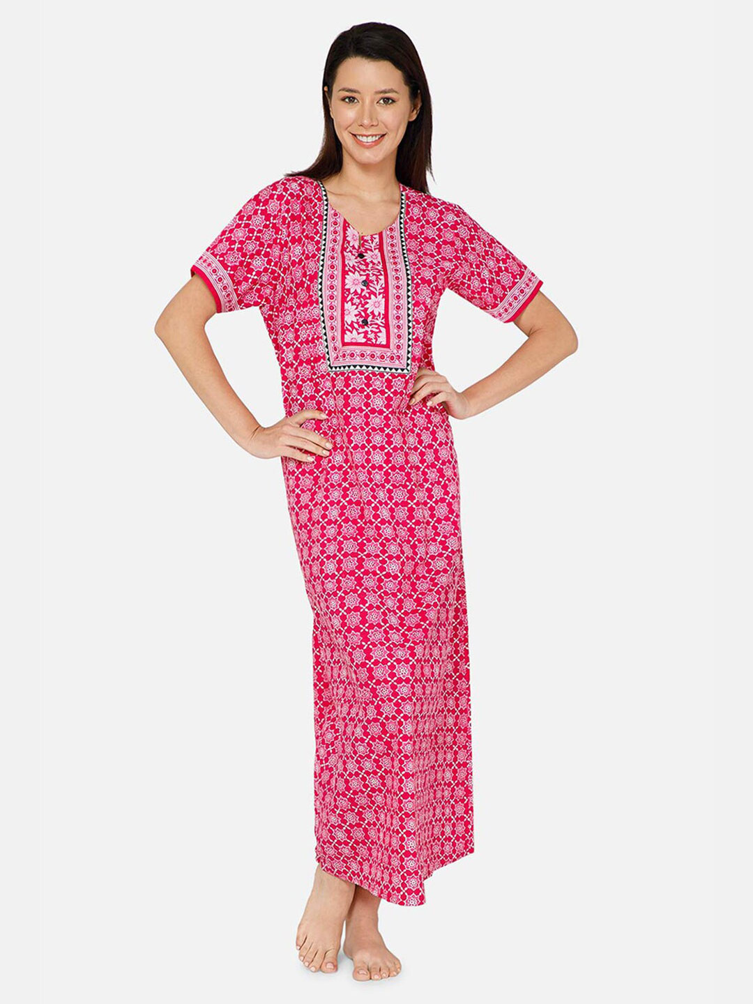 

NAIDU HALL Printed Pure Cotton Maxi Nightdress, Pink