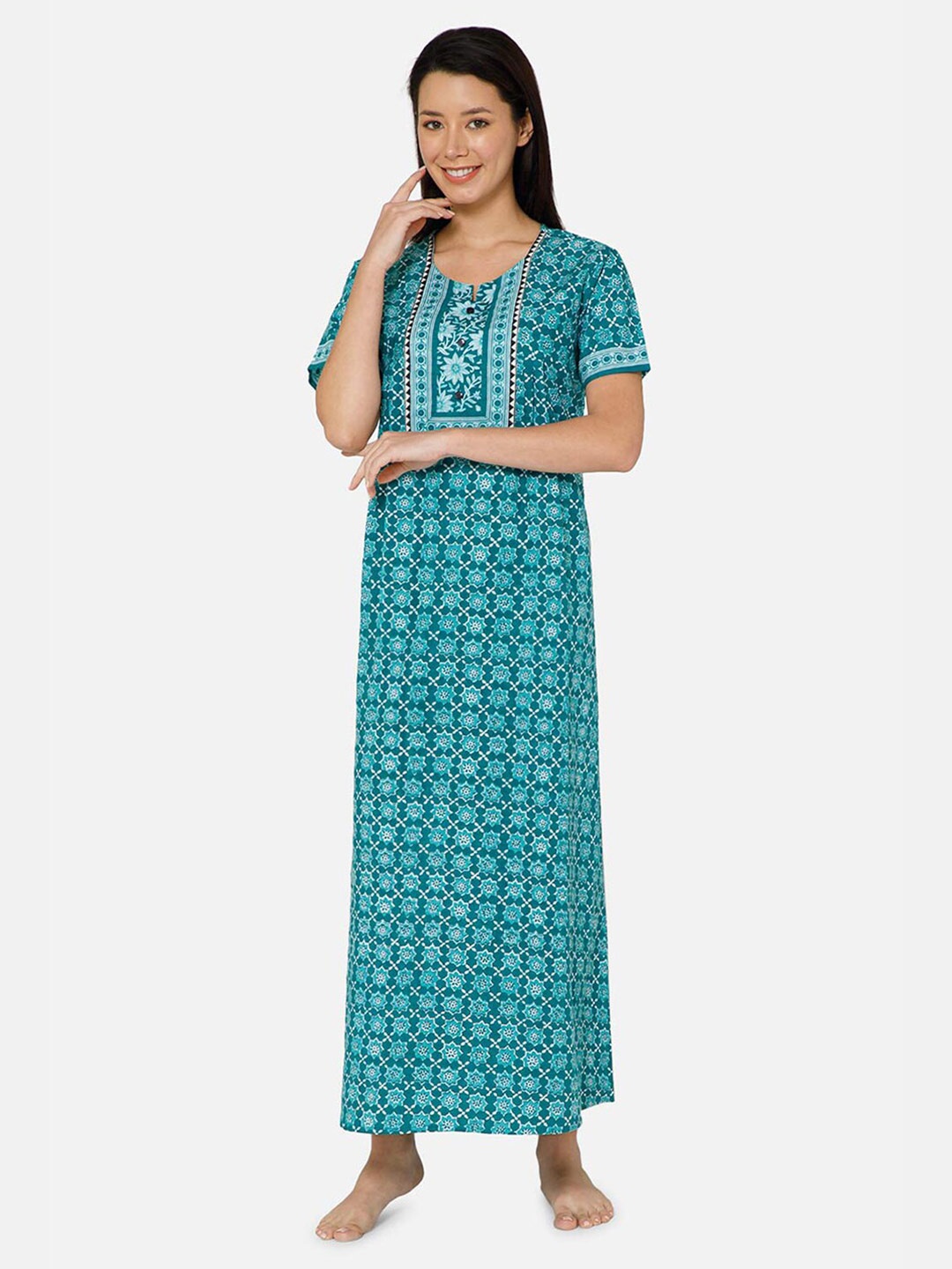 

NAIDU HALL Printed Pure Cotton Maxi Nightdress, Green