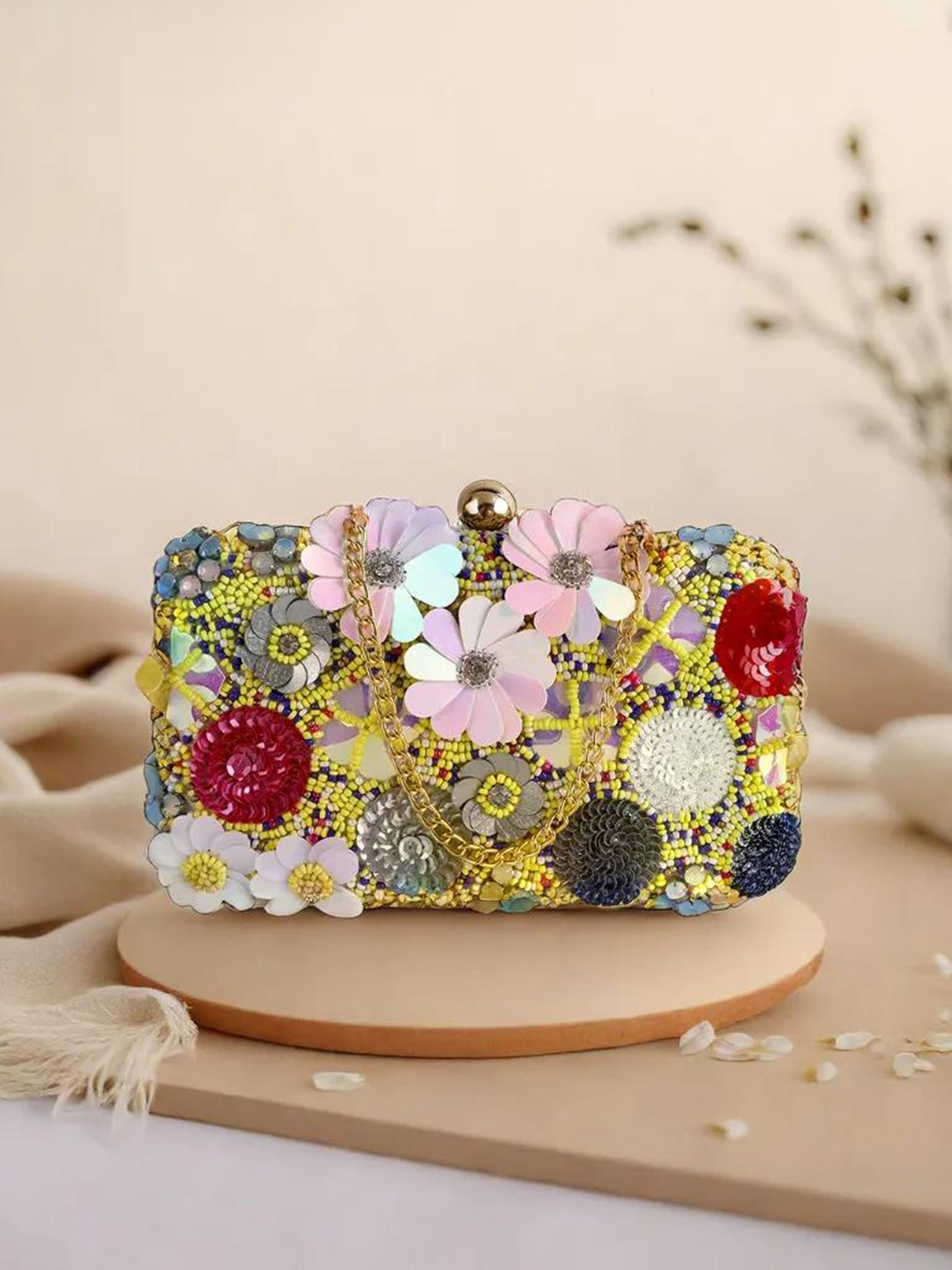 

REZZY Embroidered Purse Clutch, Yellow
