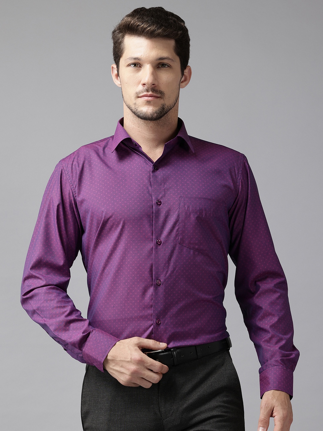 

English Navy Men Slim Fit Wrinkle Free Formal Shirt, Purple