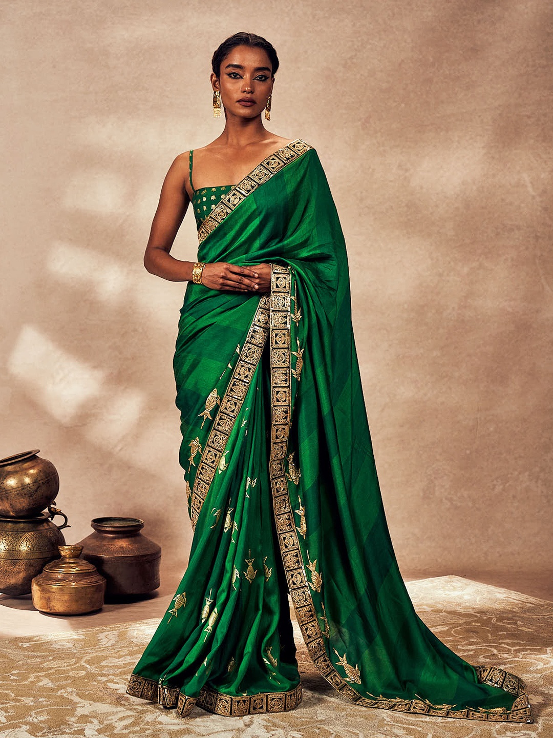 

Masaba Ethnic Motifs Pure Silk Saree, Green