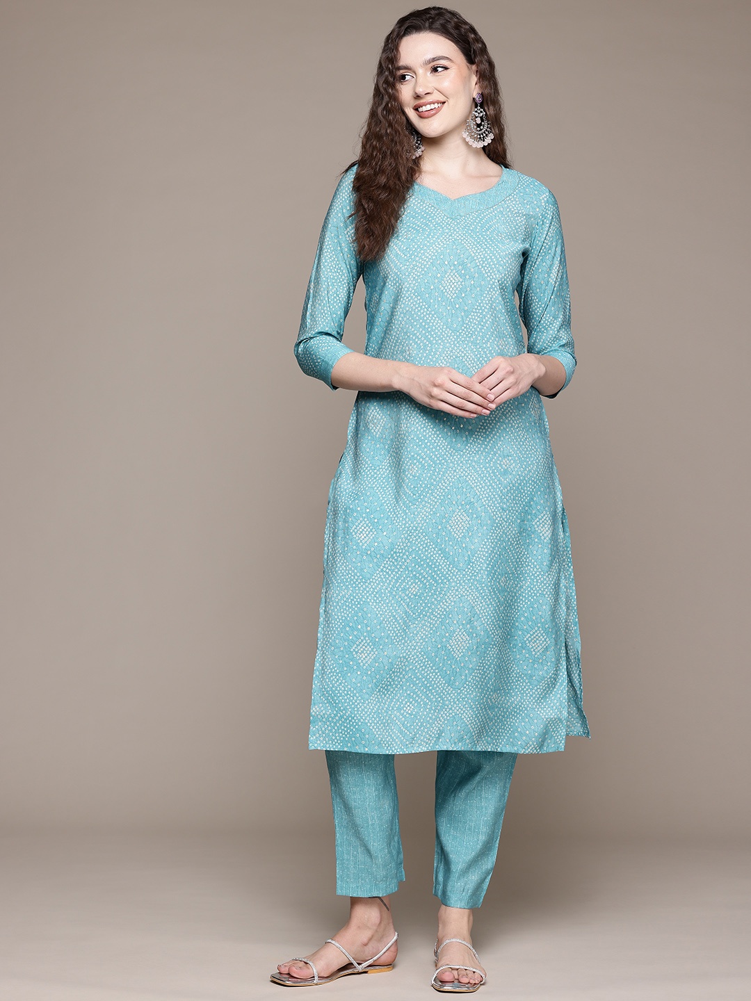 

Readiprint Bandhani Printed Zari Pure Silk Kurta With Trousers, Blue