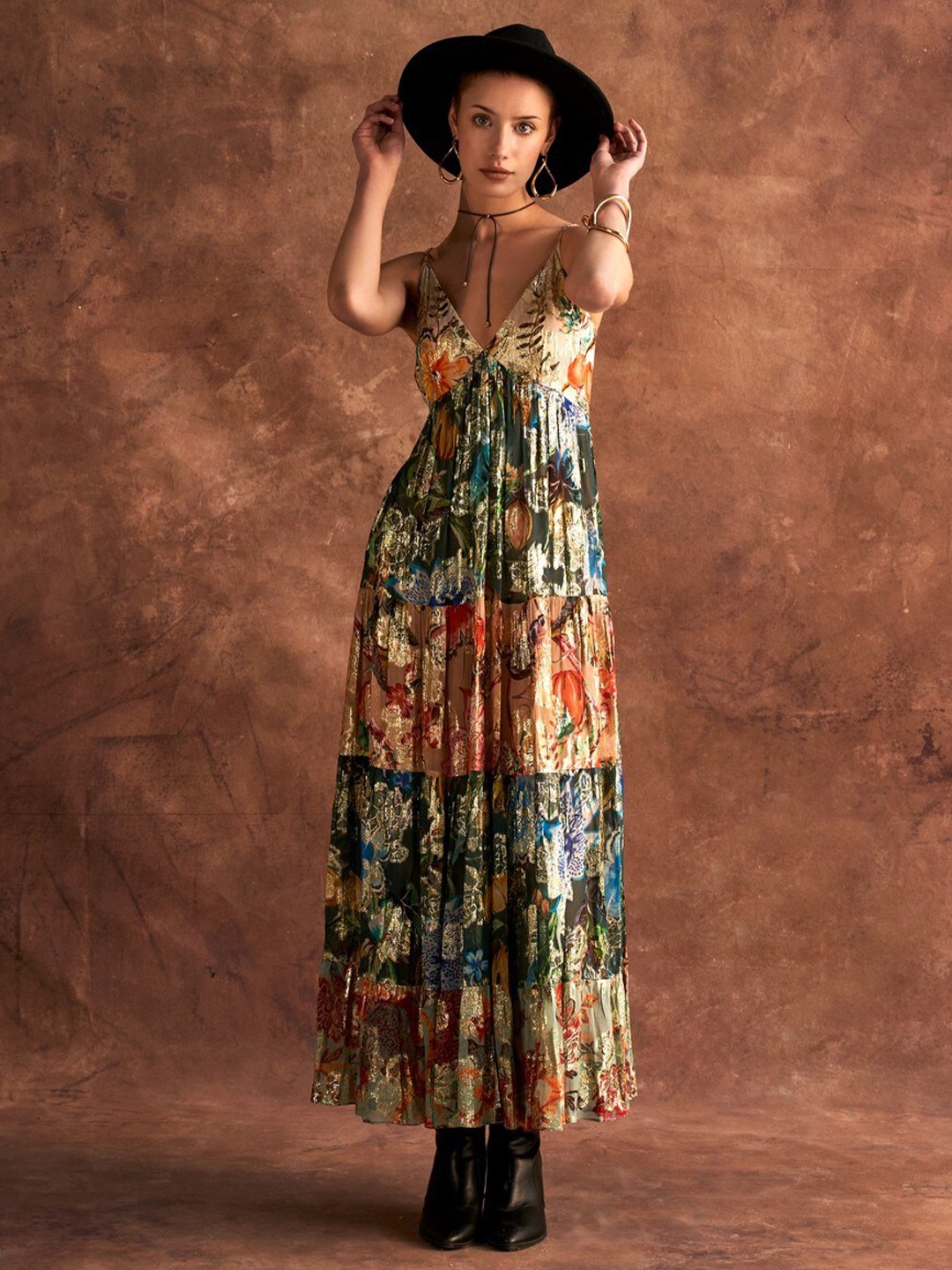 

VERB BY PALLAVI SINGHEE Ethnic Motifs Print Georgette Maxi Dress, Green