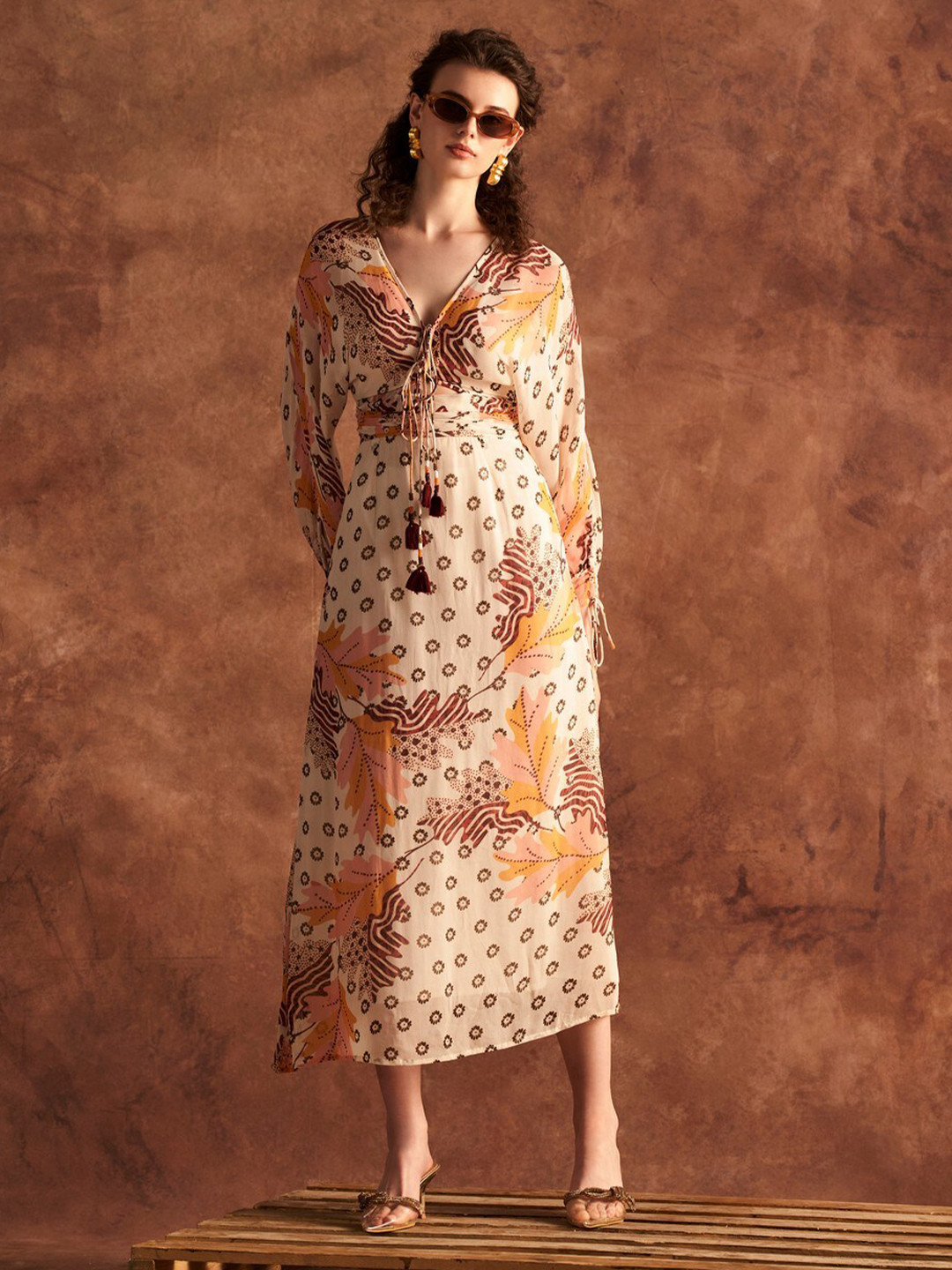 

VERB BY PALLAVI SINGHEE Print Georgette Fit and Flare Maxi Dress, Cream