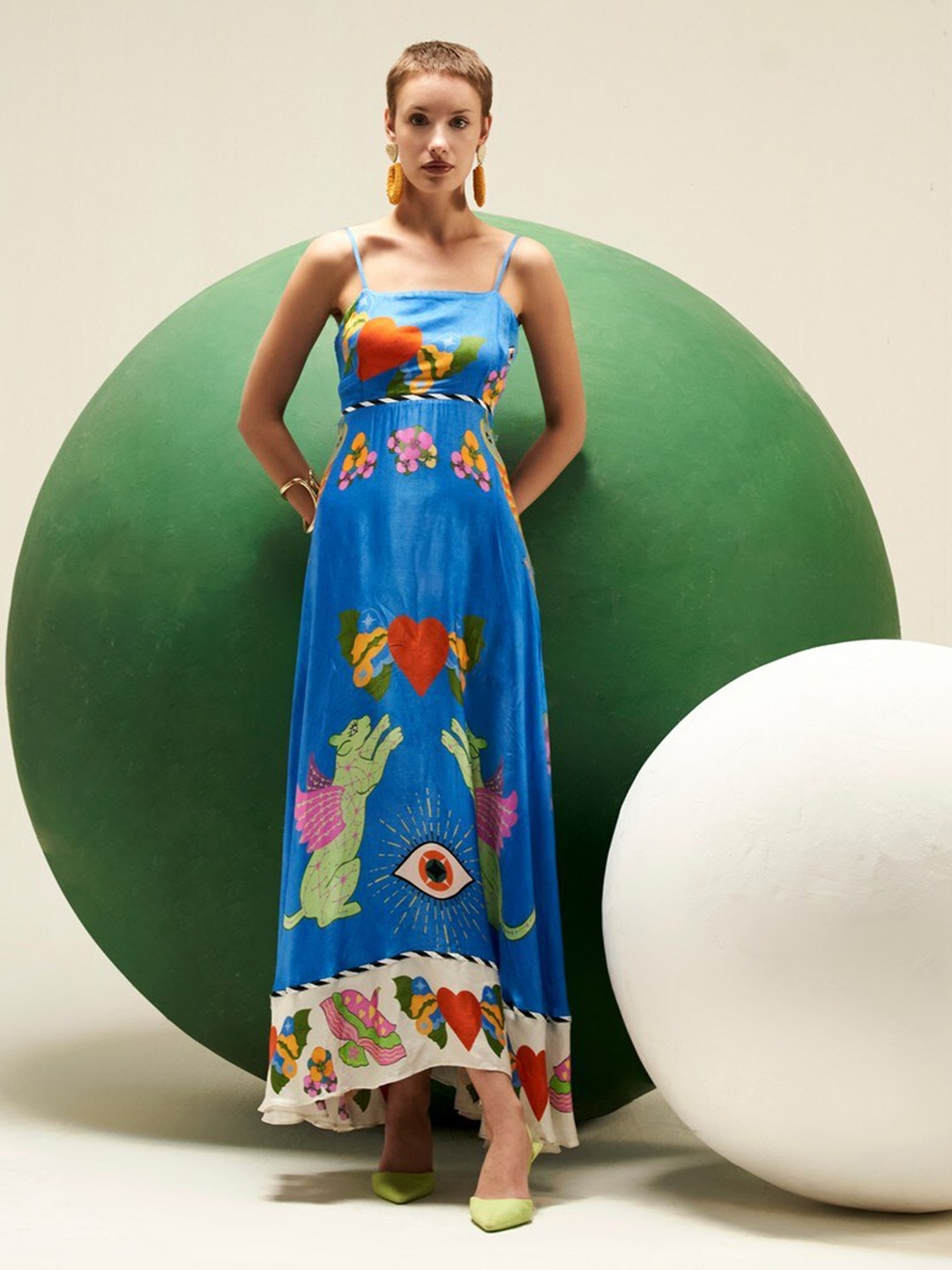 

VERB BY PALLAVI SINGHEE Floral Print Satin Maxi Dress, Blue