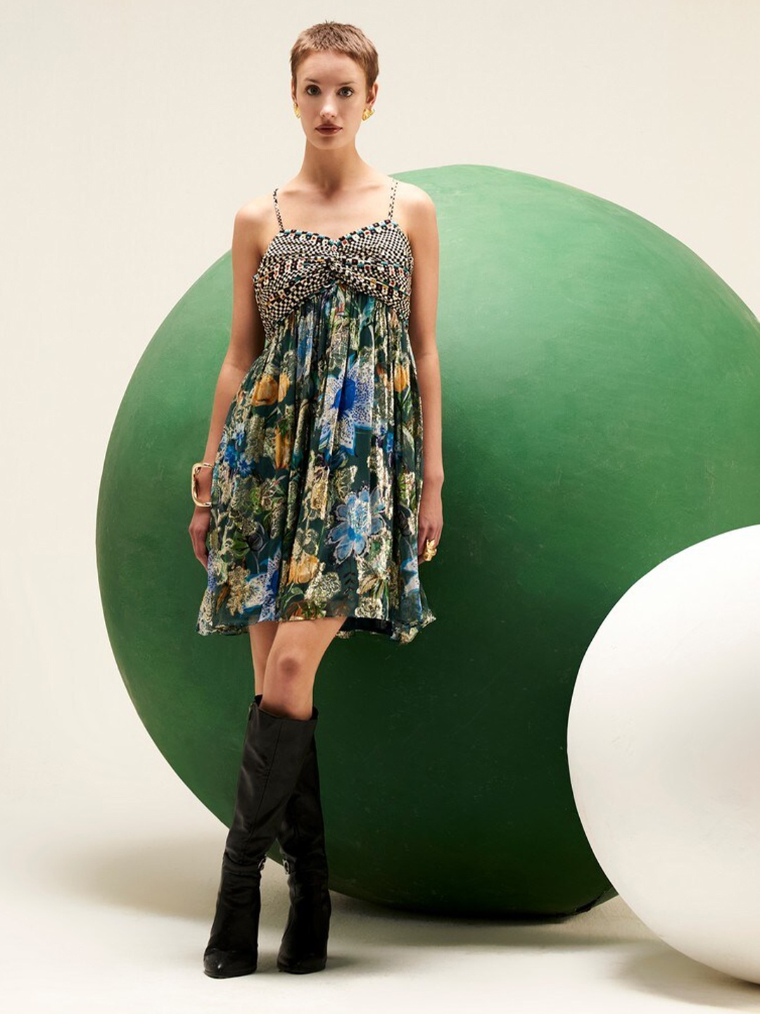 

VERB BY PALLAVI SINGHEE Print Georgette Fit & Flare Maxi Dress, Blue