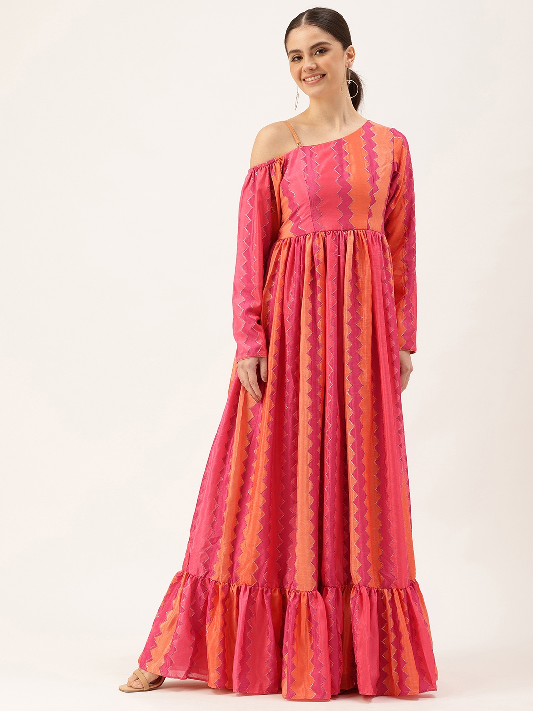 

Ethnovog Embroidered Sequinned One Shoulder Crepe Maxi Dress, Multi