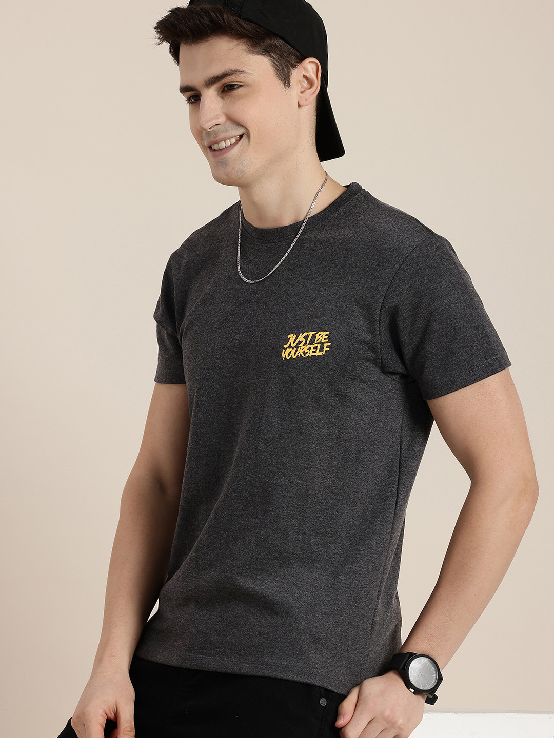 

HERE&NOW Men Typography Printed T-shirt, Black