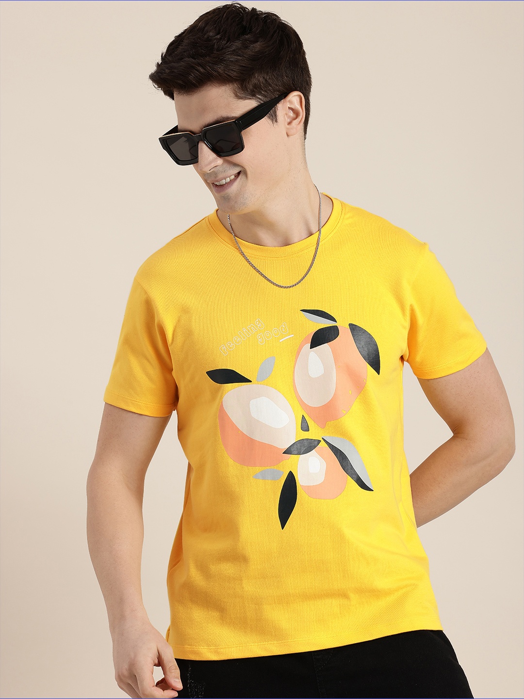 

HERE&NOW Men Graphic Printed T-shirt, Yellow