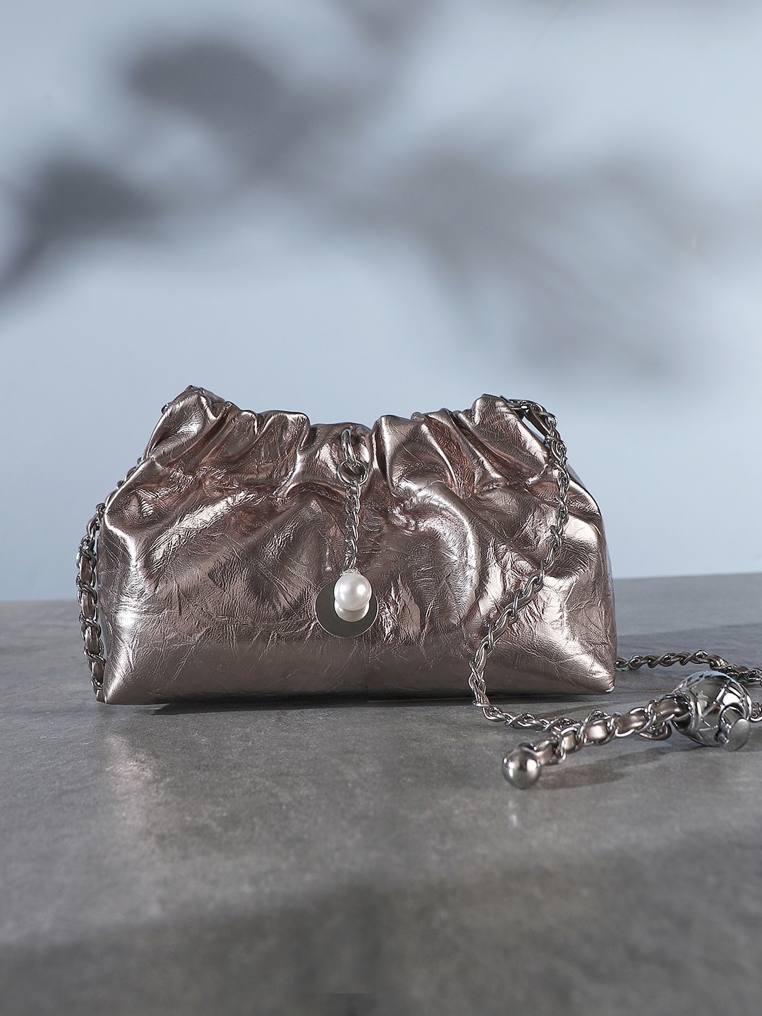 

HAUTE SAUCE by Campus Sutra Bronze Leather Bucket Sling Bag