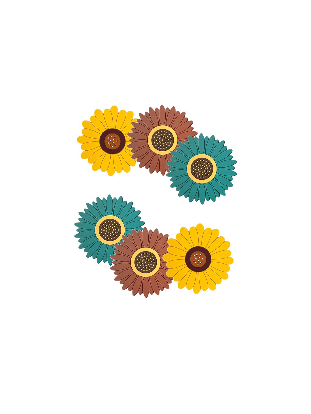 

P-Plus International Yellow & Brown 6 Pieces Sunflower Silicone Coasters