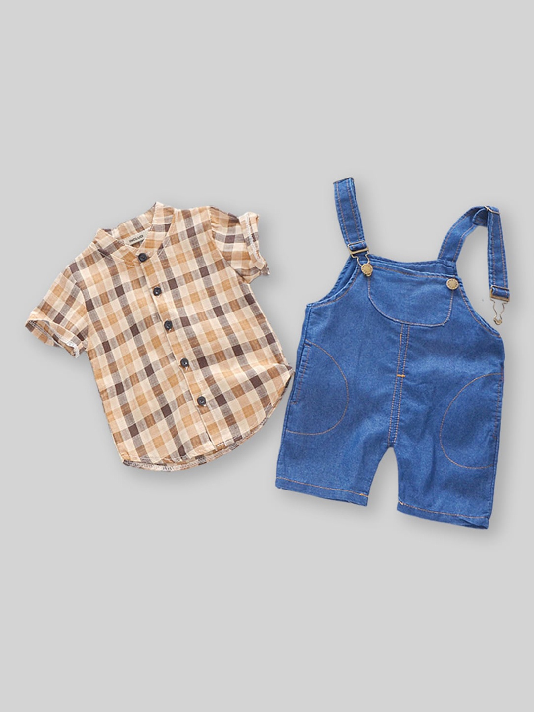 

INCLUD Boys Printed Dungarees With Shirt, Blue