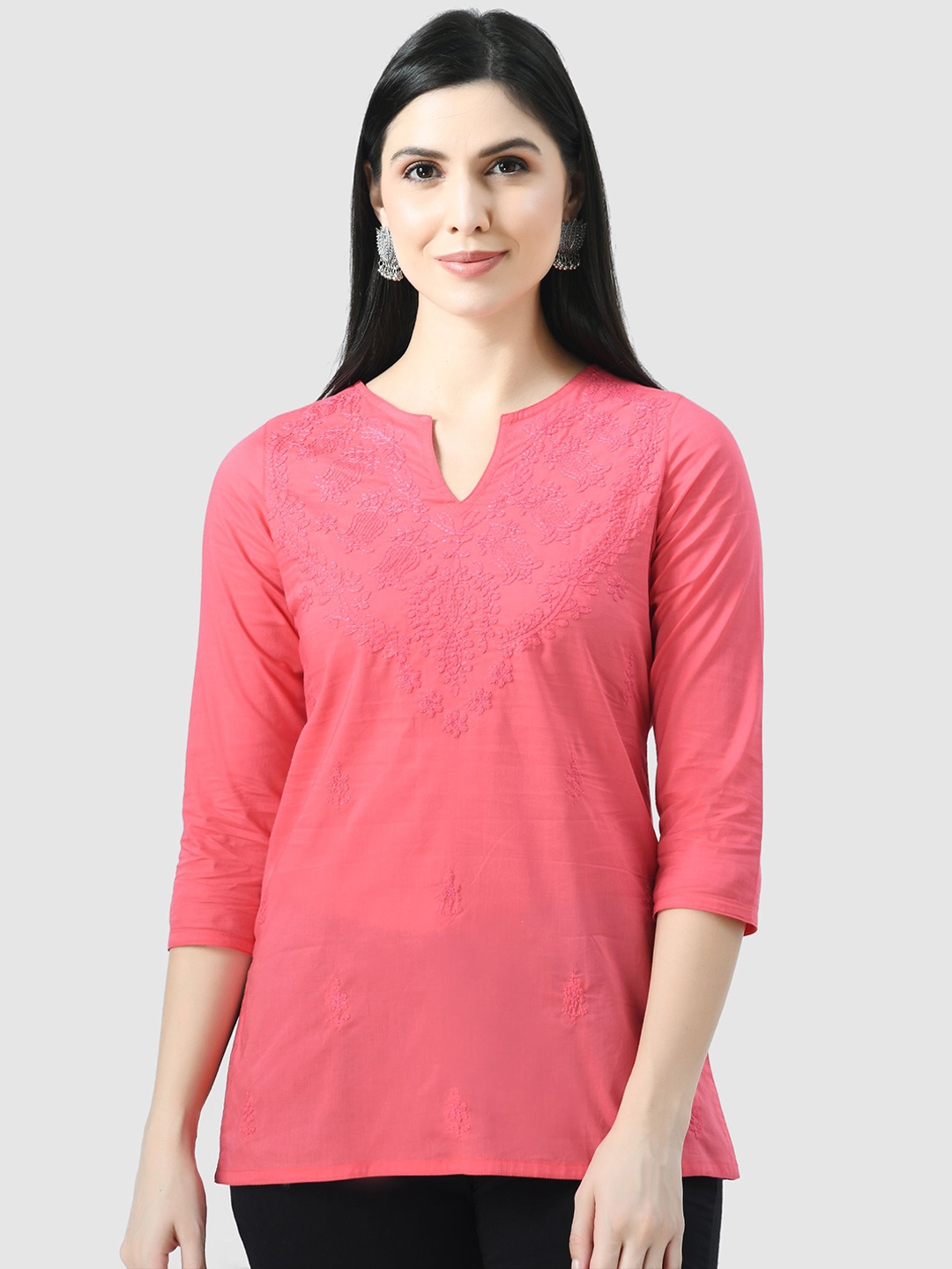

QAZMI Chikankari Work Kurti, Pink