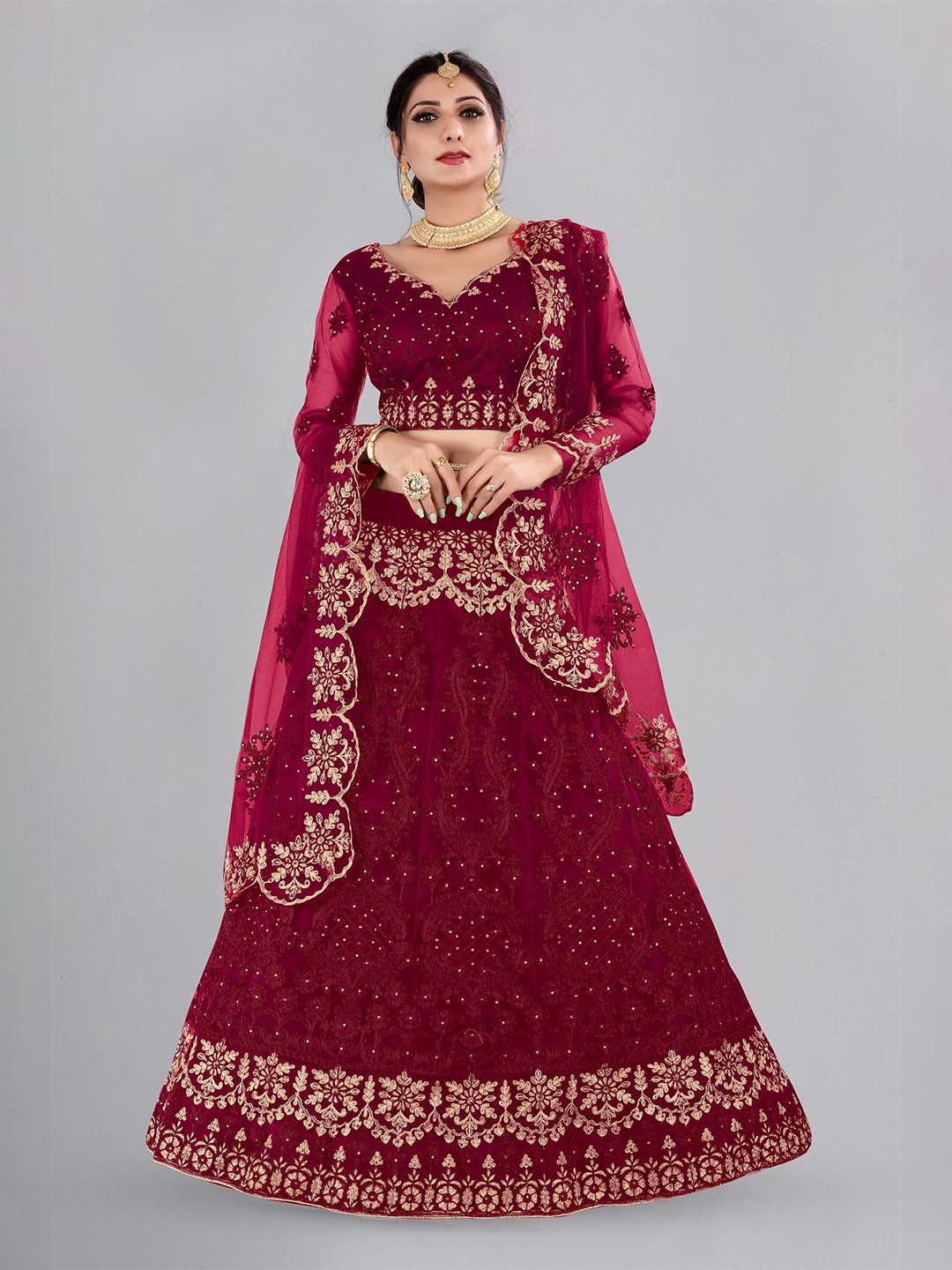 

Warthy Ent Embroidered Semi-Stitched Lehenga & Unstitched Blouse With Dupatta, Maroon