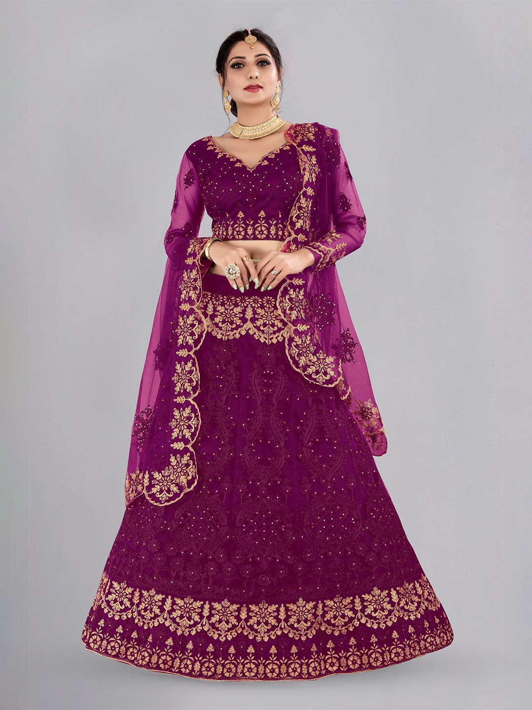 

Warthy Ent Embroidered Semi-Stitched Lehenga & Unstitched Blouse With Dupatta, Purple