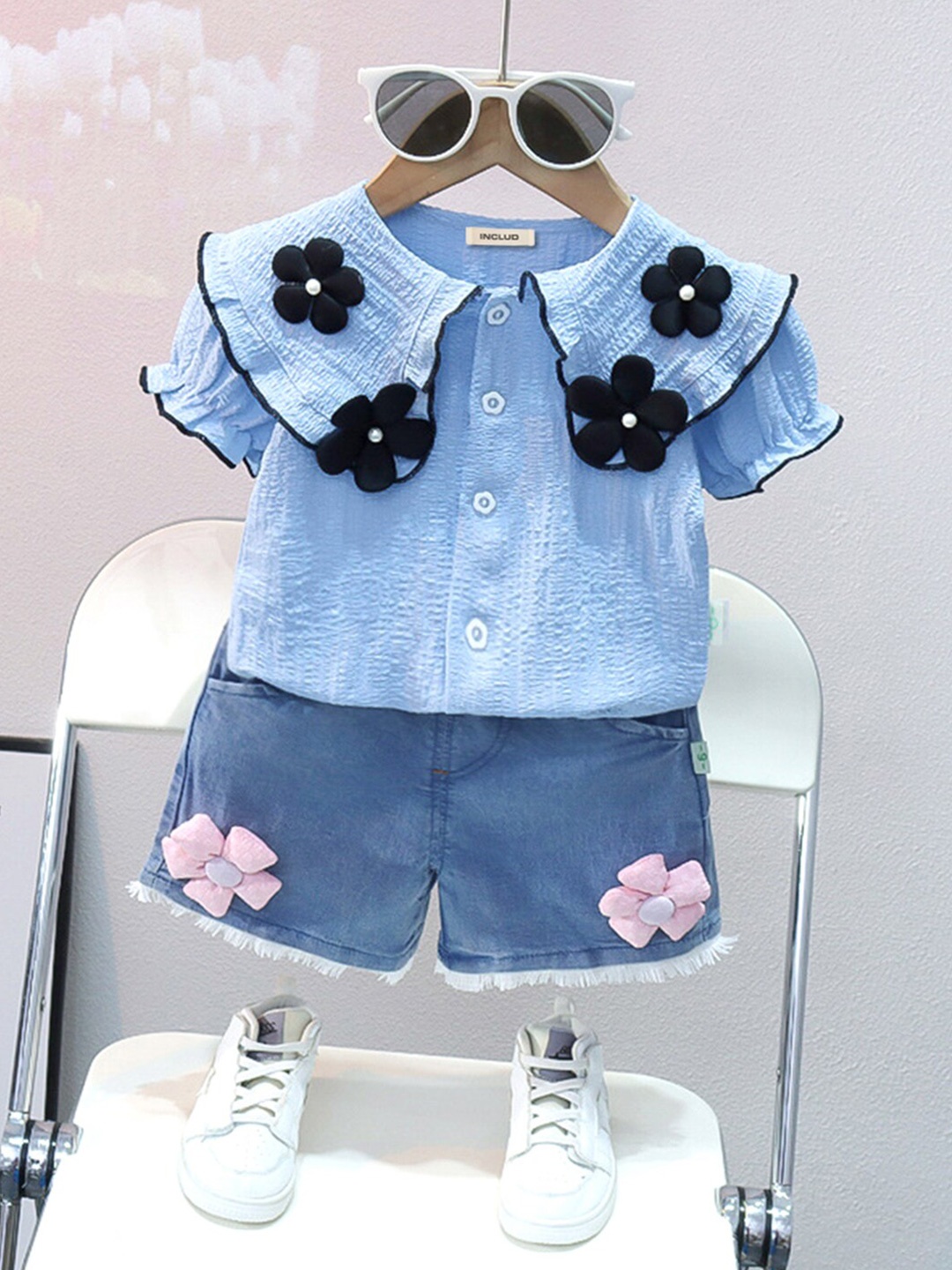 

INCLUD Girls Applique Top With Shorts, Blue