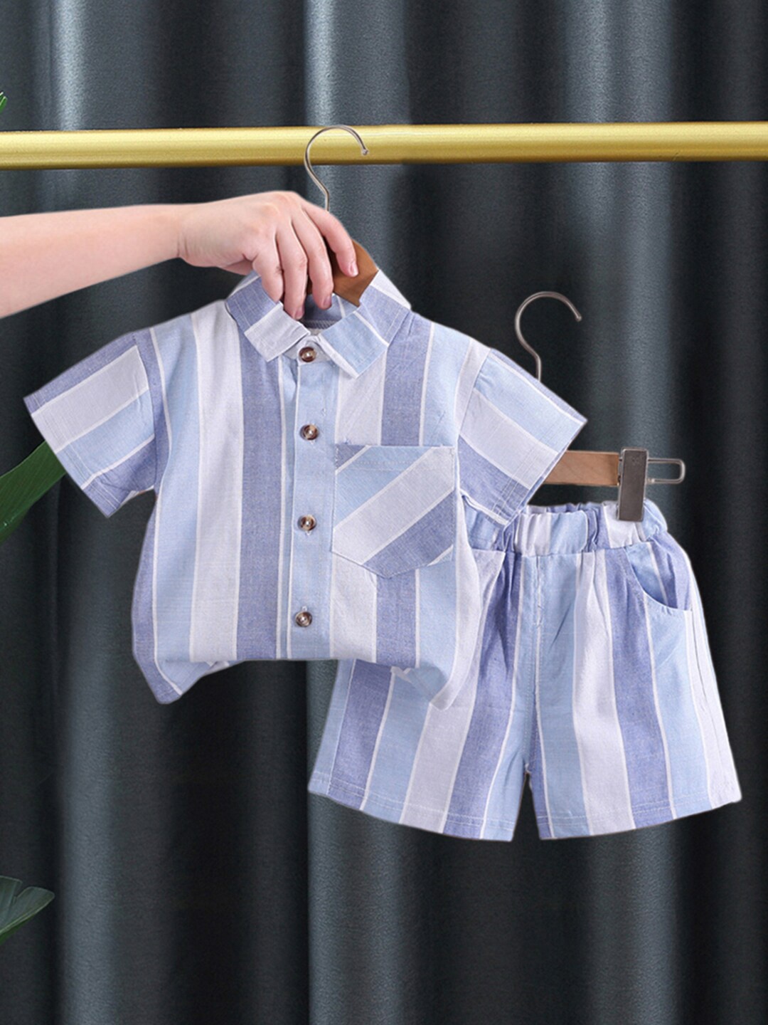 INCLUD Boys Printed Shirt Collar Shirt with Shorts, Blue
