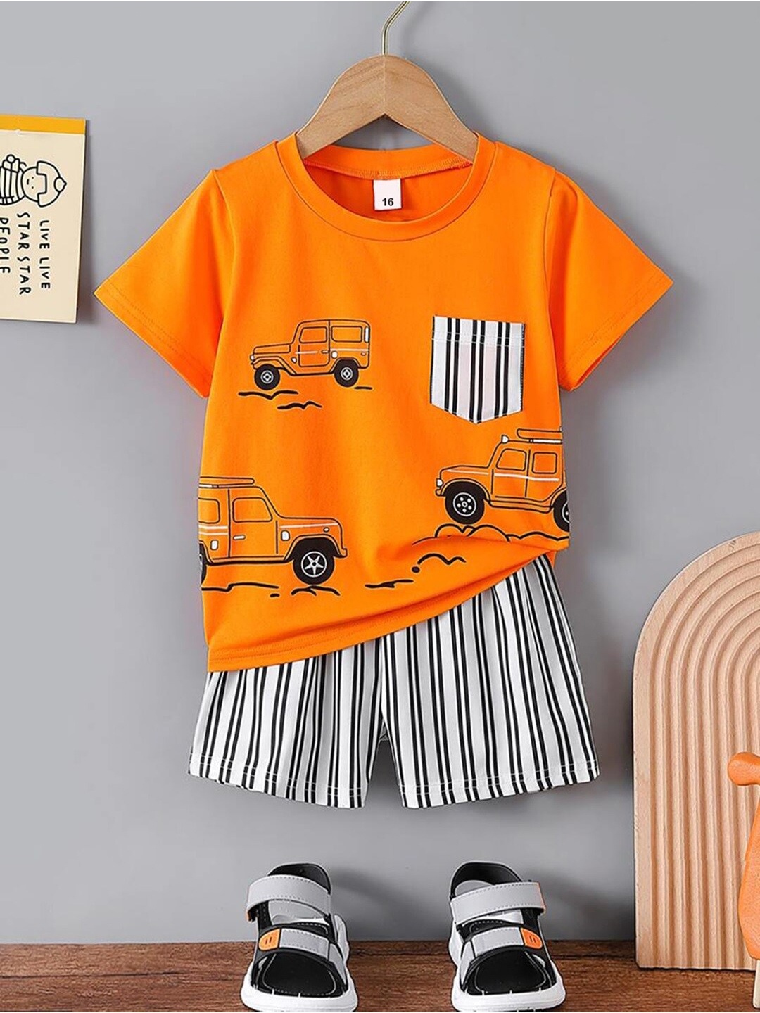 

BAESD Unisex Kids Printed Pure Cotton T-shirt with Shorts, Orange