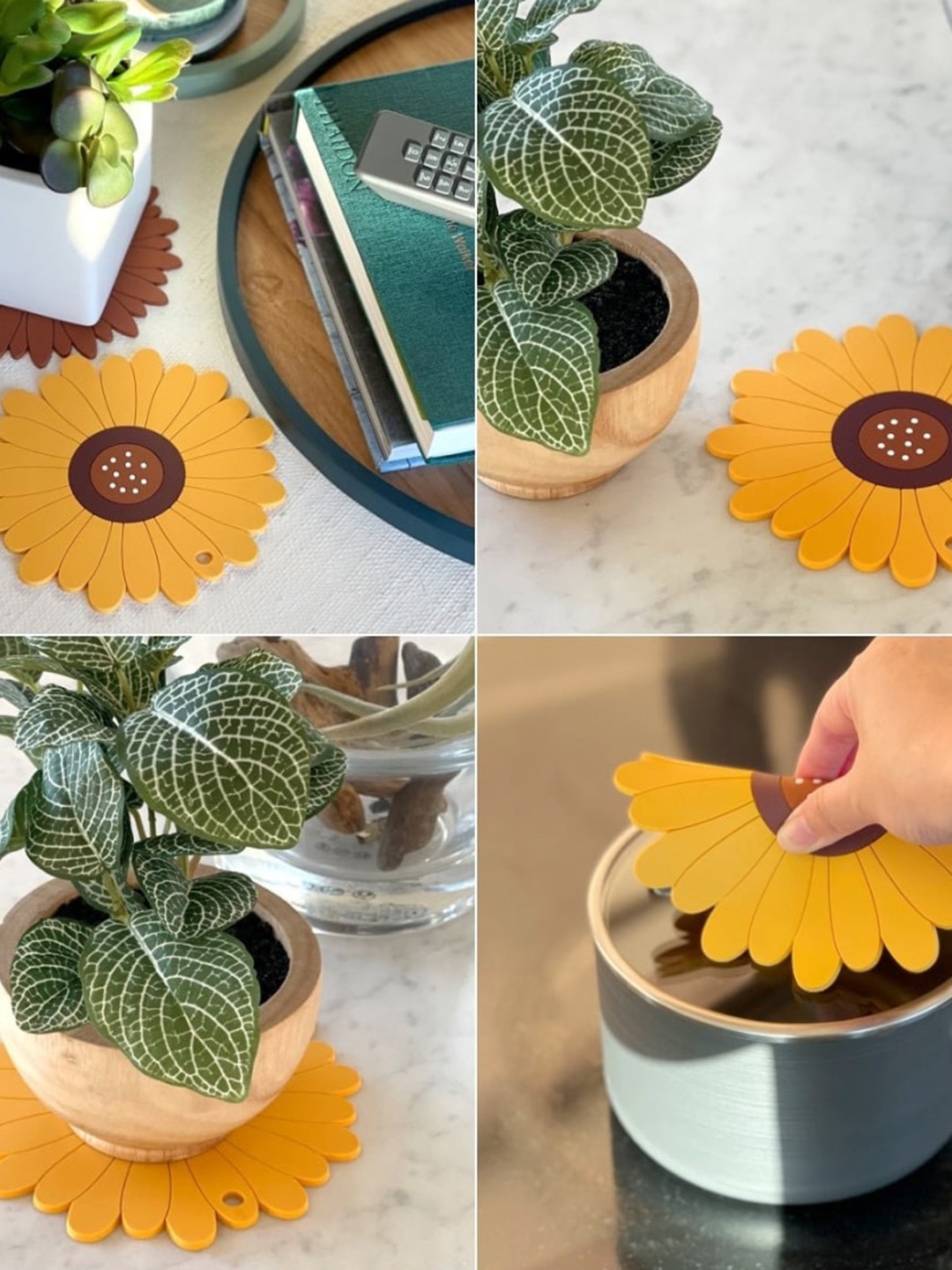 

P-Plus International Yellow & Brown 4 Pieces Sunflower Shaped Coasters