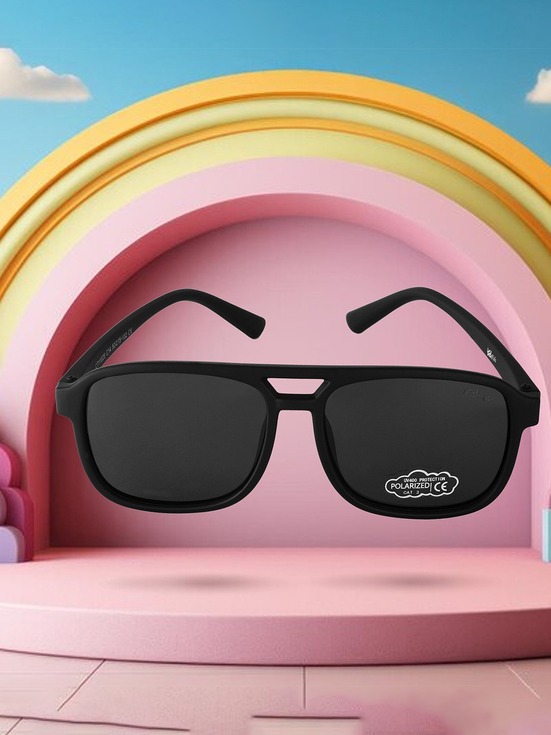 

Kool Kidz Kids Round Sunglasses with Polarised and UV Protected Lens KKSP CT11025 BK, Black