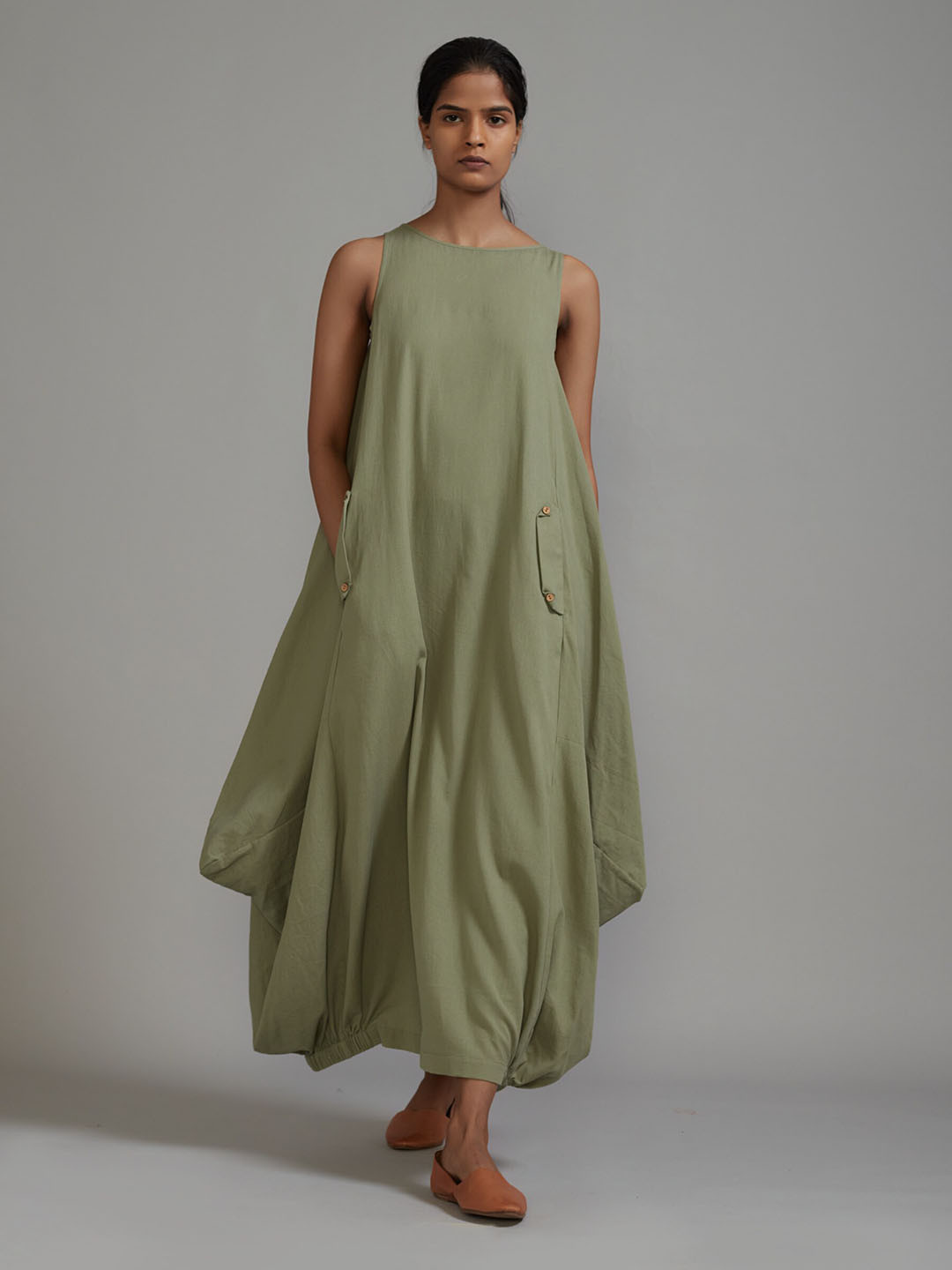 

MATI Boat Neck Cotton Maxi Dress, Green