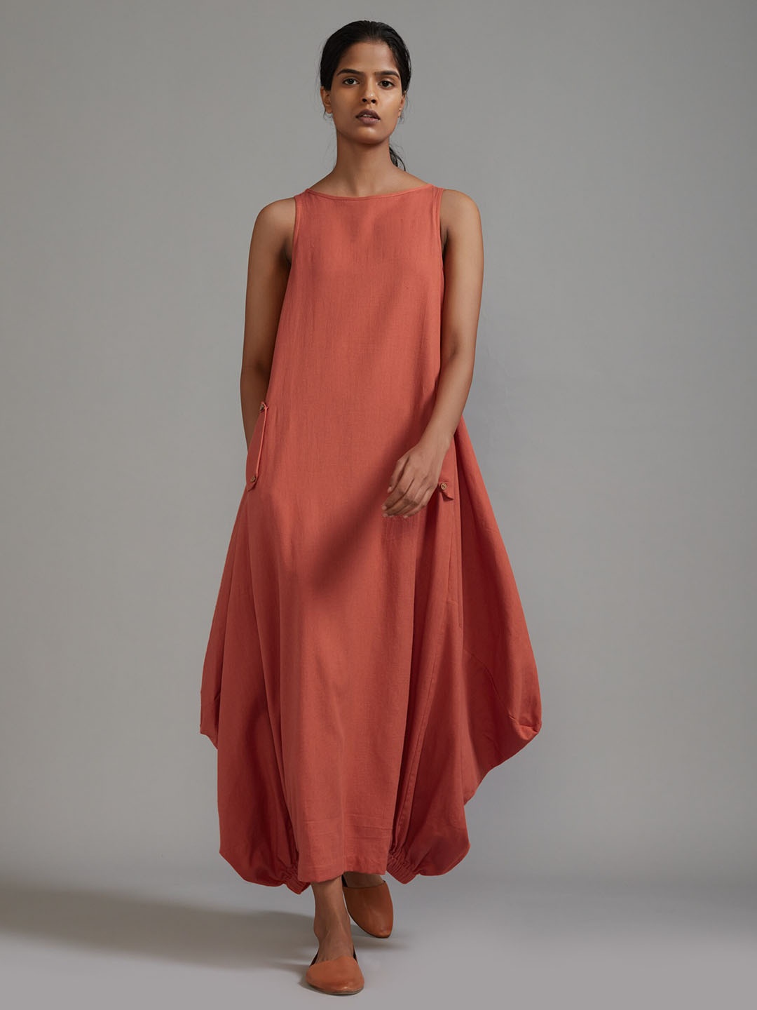 

MATI Boat Neck Cotton Maxi Dress, Rust