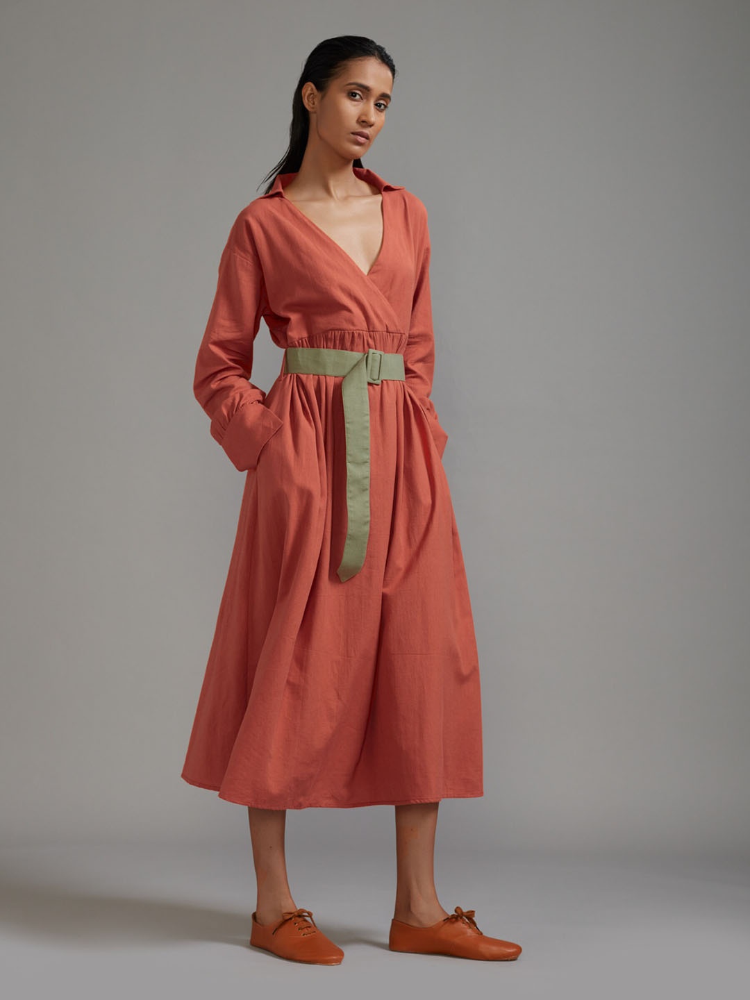 

MATI Cotton Wrap Midi Dress, Rust