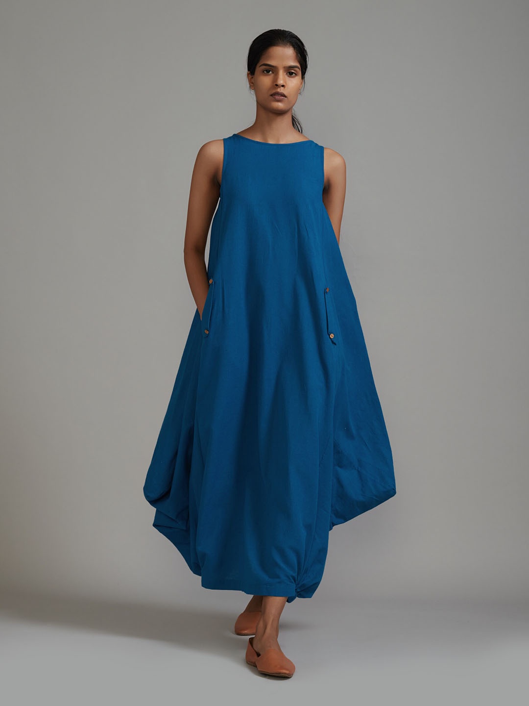 

MATI Round Neck Cotton A-Line Dress, Blue