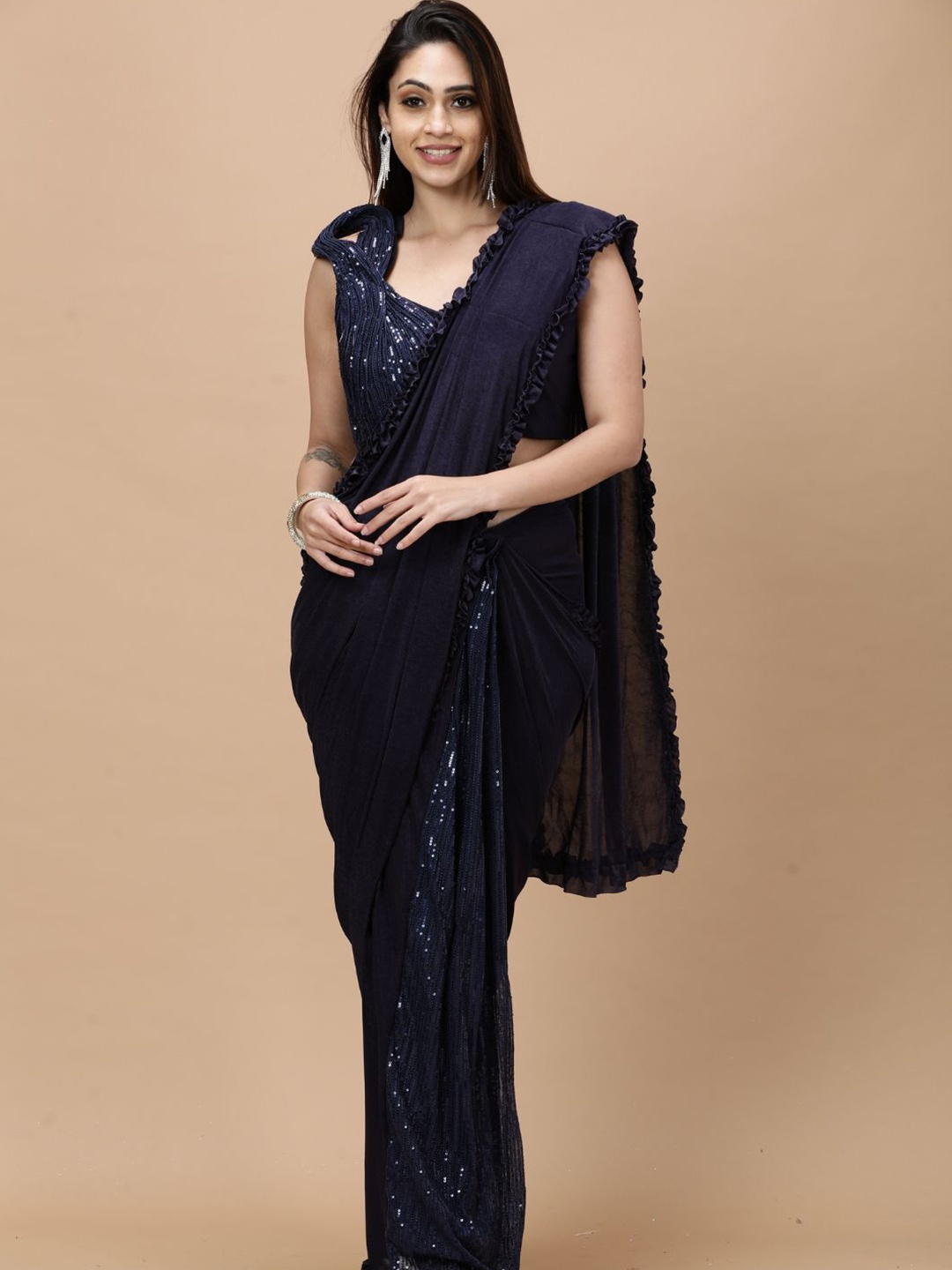 

Vervee Couture Embellished Sequinned Half and Half Saree, Navy blue