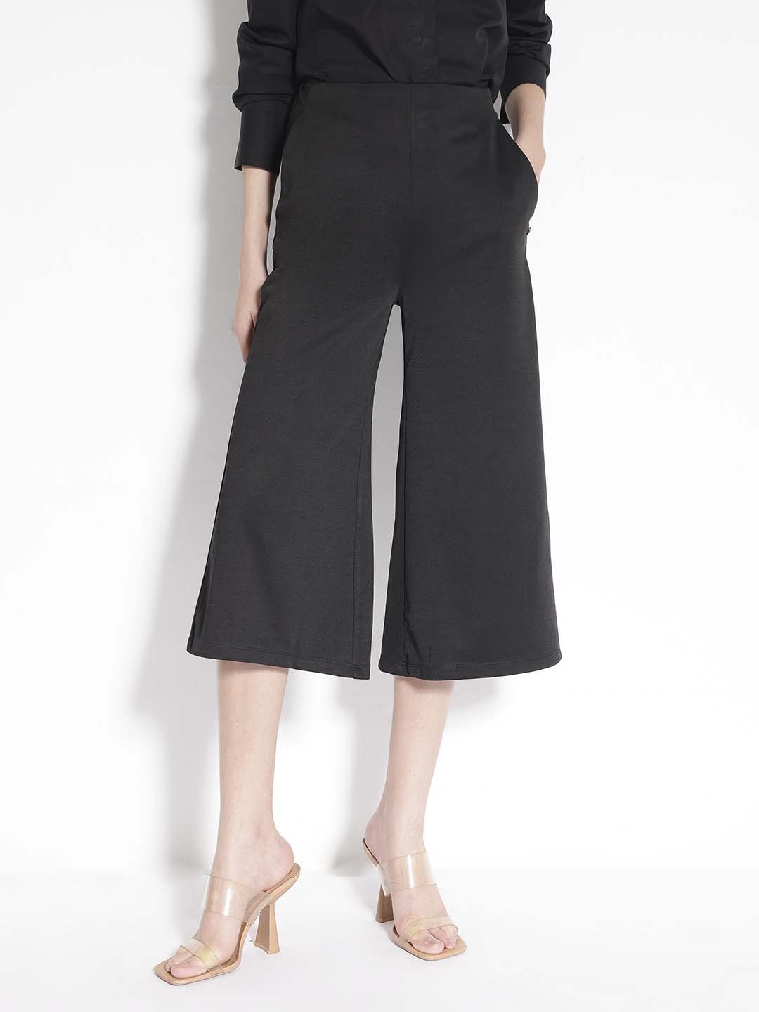 

RAREISM Women Flared High-Rise Culottes Trouser, Black