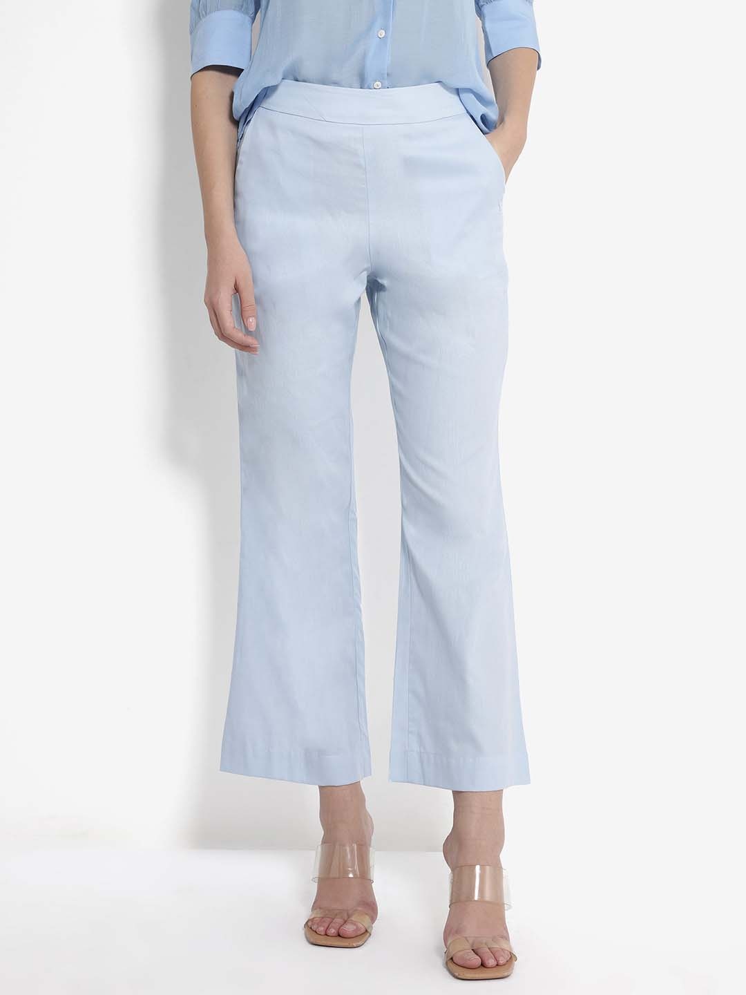 

RAREISM Women Loose Fit High-Rise Cotton Trouser, Blue