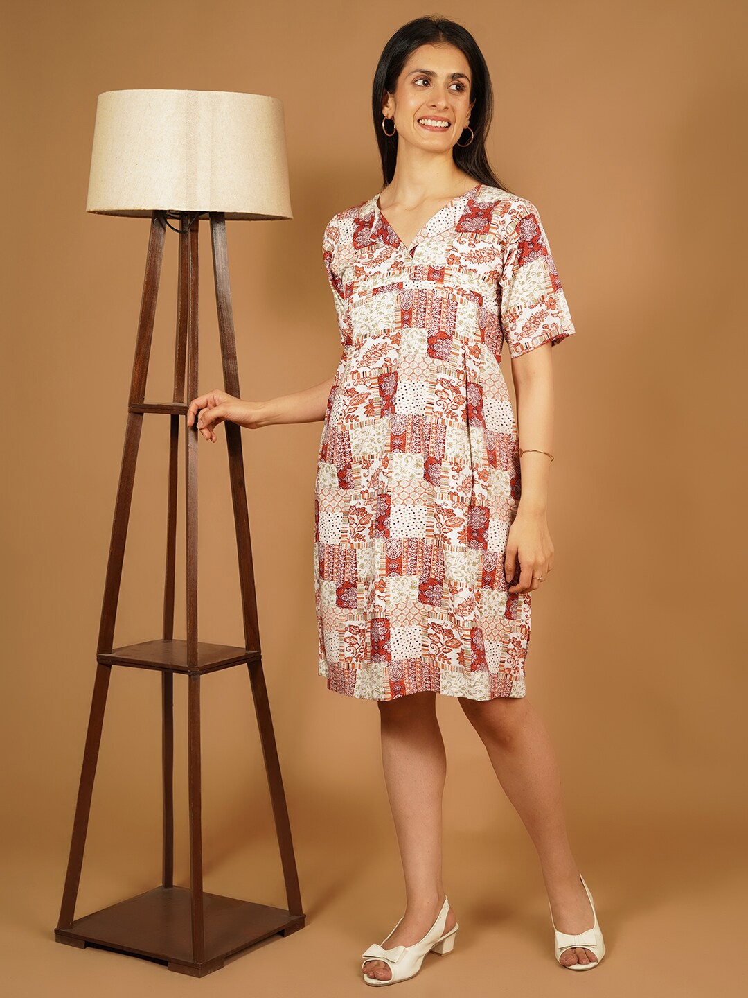 

Talethread Floral Printed Pure Cotton A-Line Dress, White