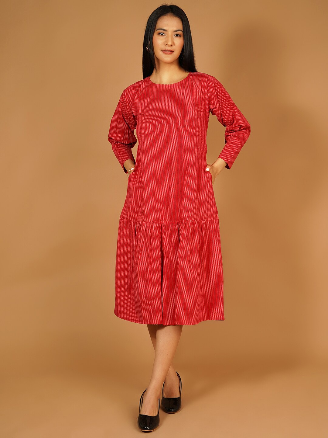 

Talethread Polka Dot Printed Cotton Dress, Red