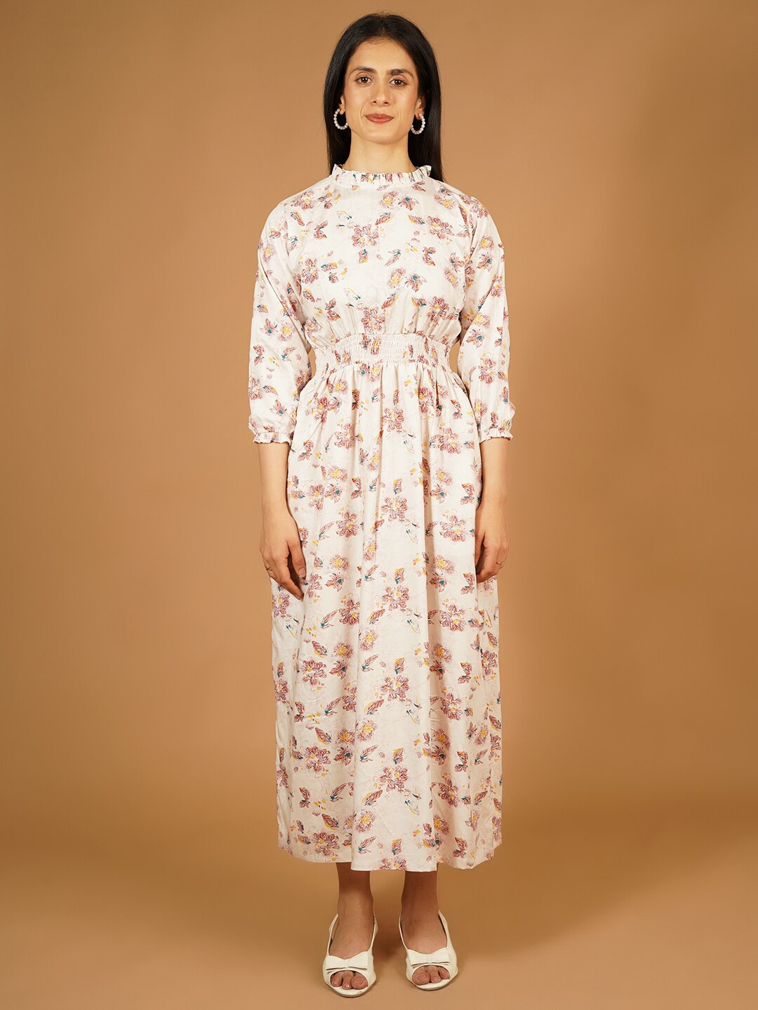 

Talethread High Neck Floral Printed Cotton Maxi Dress, White