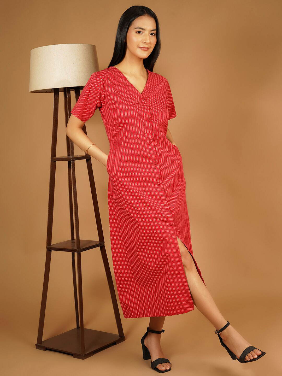 

Talethread V Neck Short Sleeves Maxi Midi Dress, Red