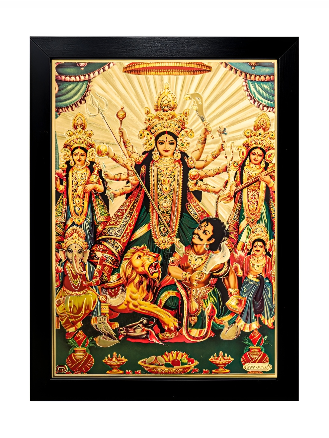 

Hawai Black & Gold Toned Goddess Durga Religious Wooden Wall Photo Frame