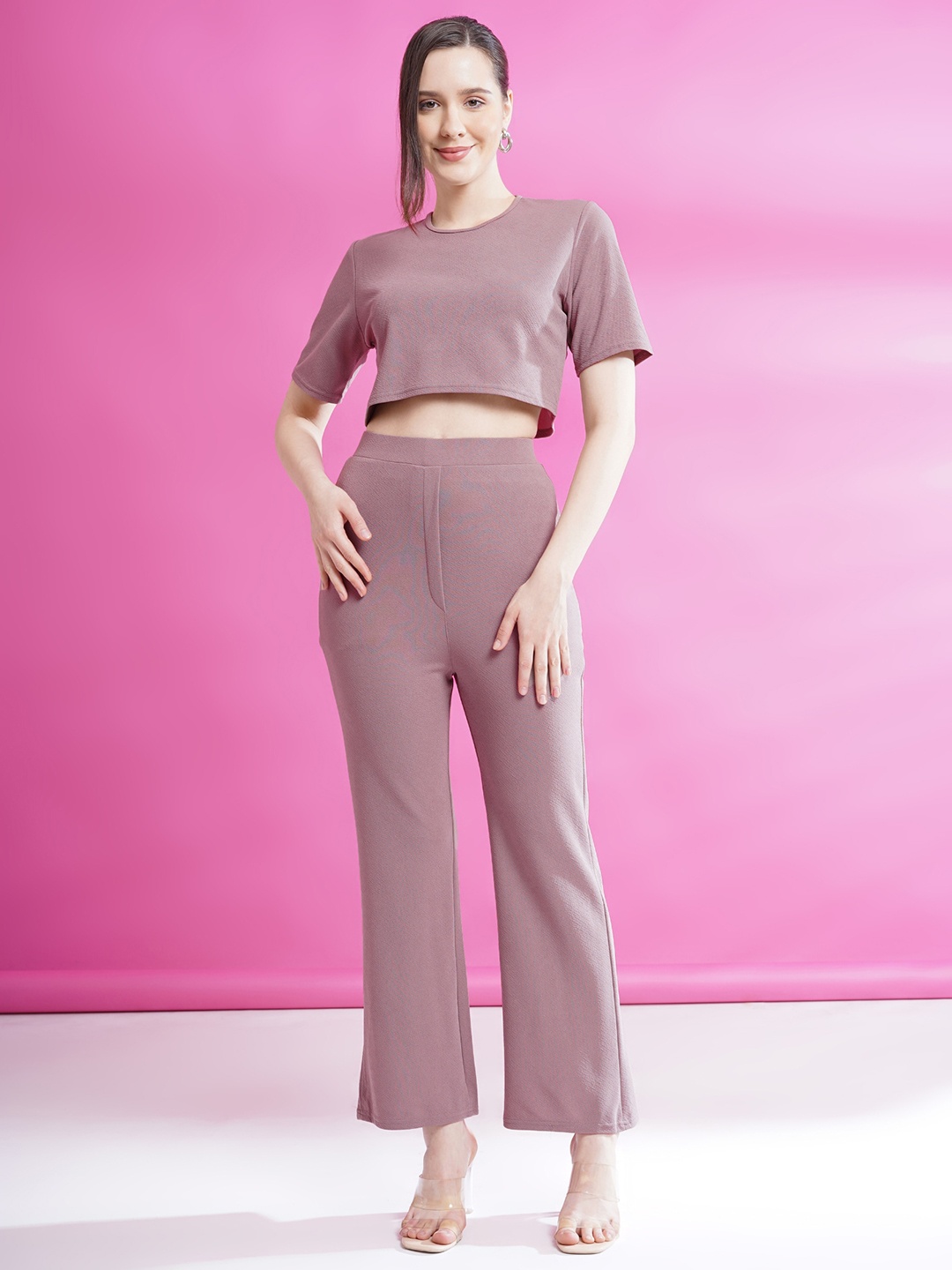 

WESTHOOD Round Neck T-shirt &Trousers Co-Ords, Mauve